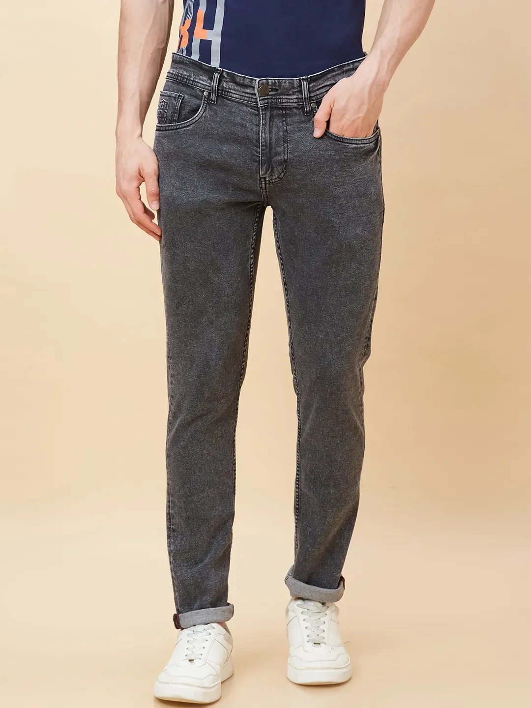 Black Slim Straight Fit Men's Denims by Being Human Clothing