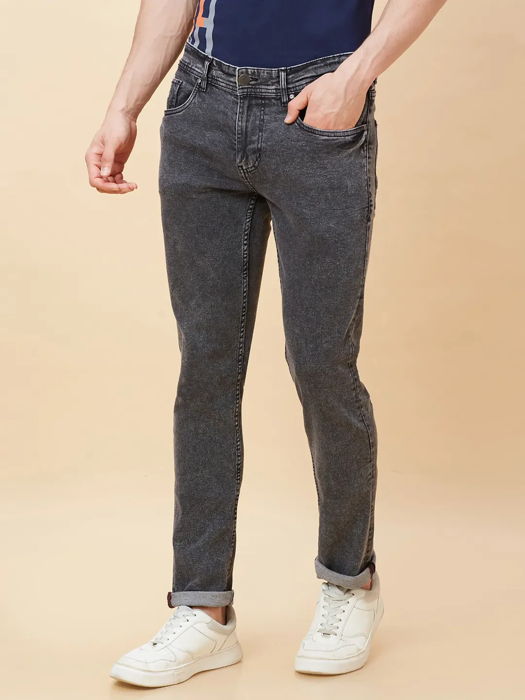 Black Slim Straight Fit Men's Denims by Being Human Clothing - Image 4