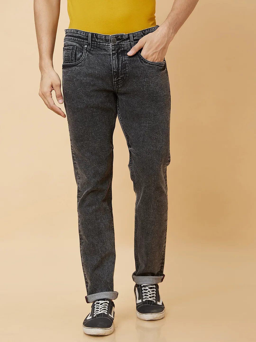 Black Slim Straight Fit Men's Denims by Being Human Clothing