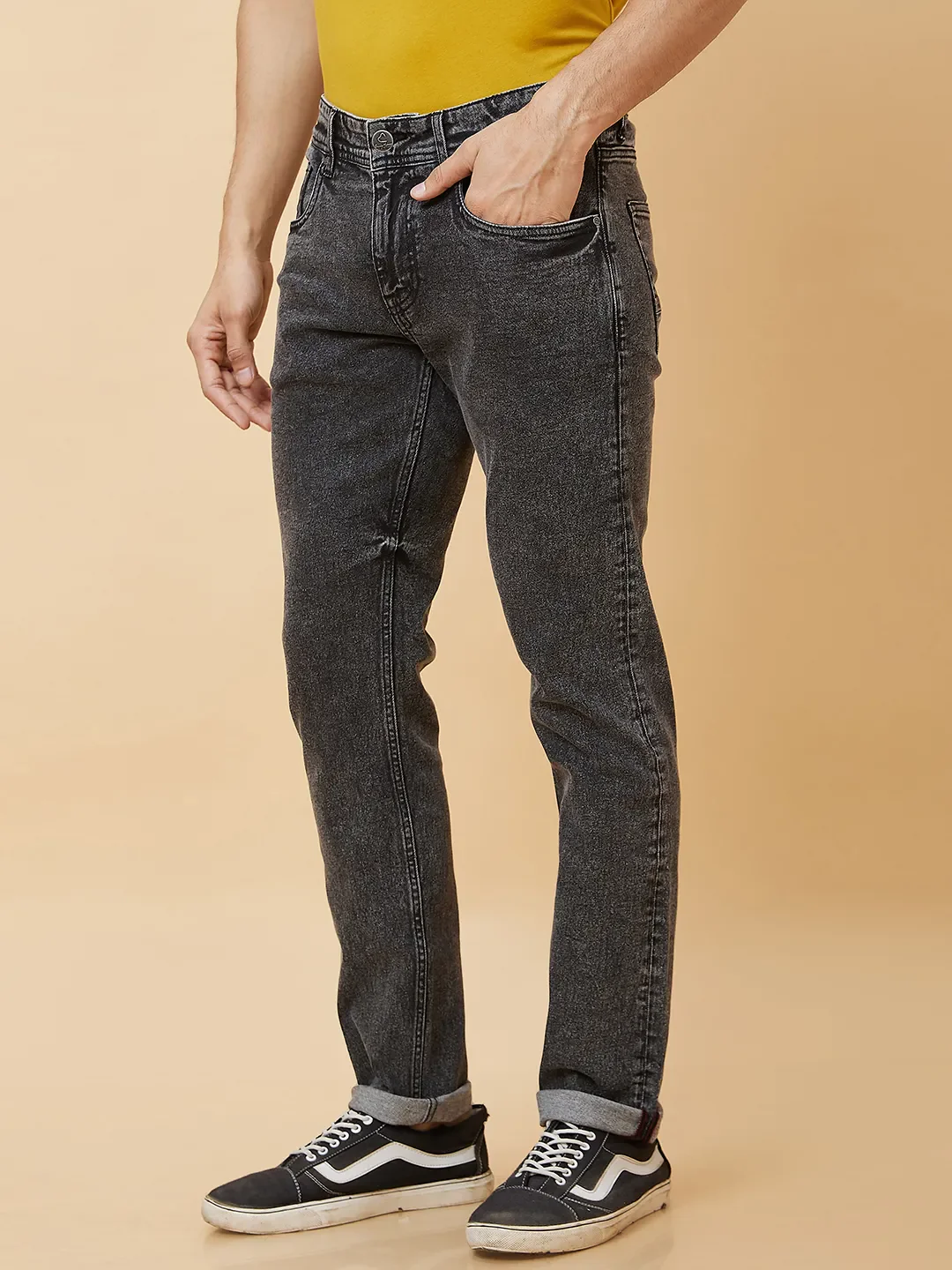 Black Slim Straight Fit Men's Denims by Being Human Clothing - Image 3