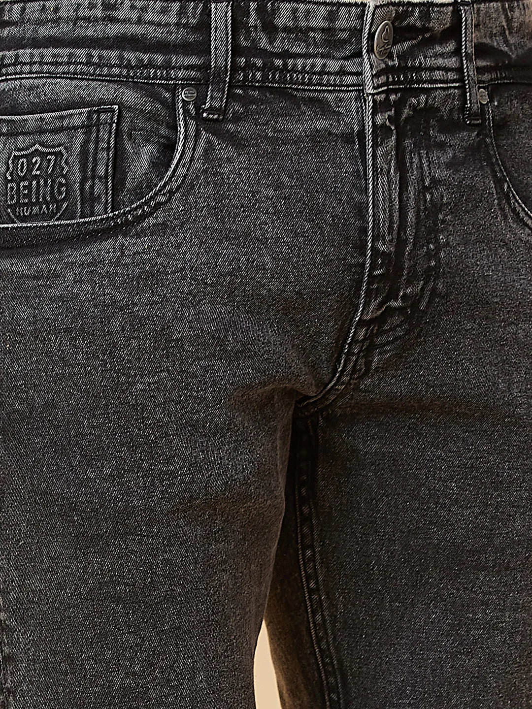 Black Slim Straight Fit Men's Denims by Being Human Clothing - Image 5