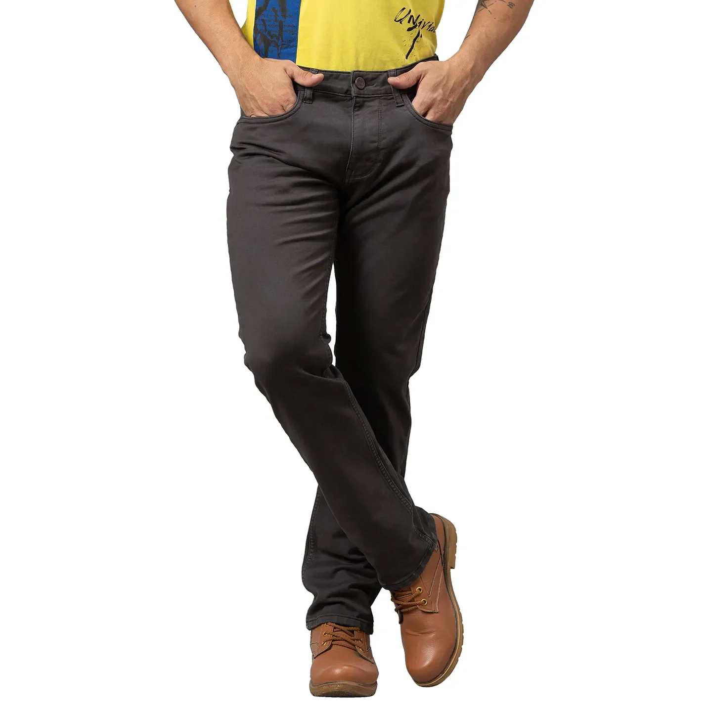 Charcoal Boot Cut Fit Denims For Men By Being Human Clothing