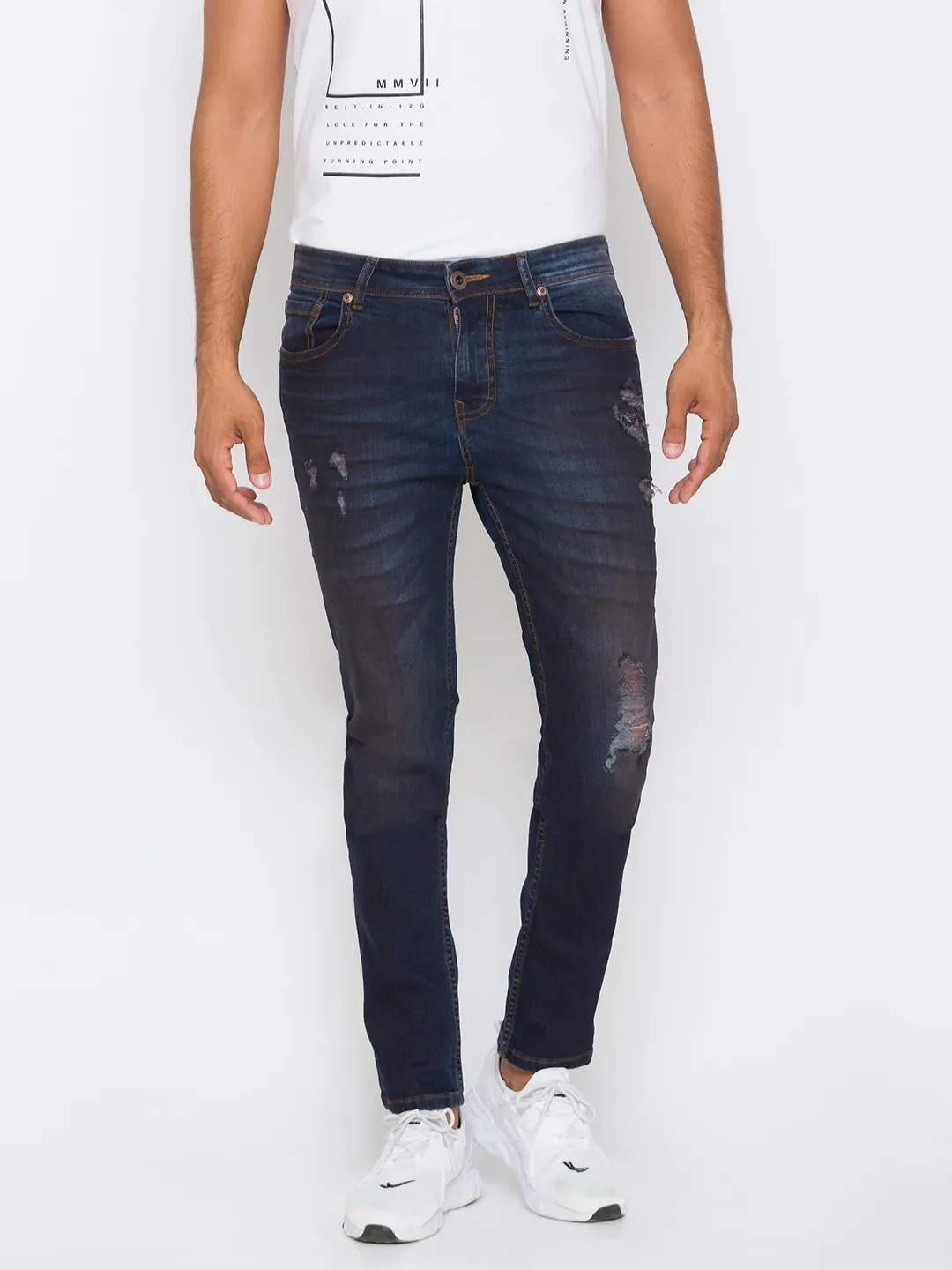 Blue Slim Straight Fit Men's Denims by Being Human Clothing - Image 3