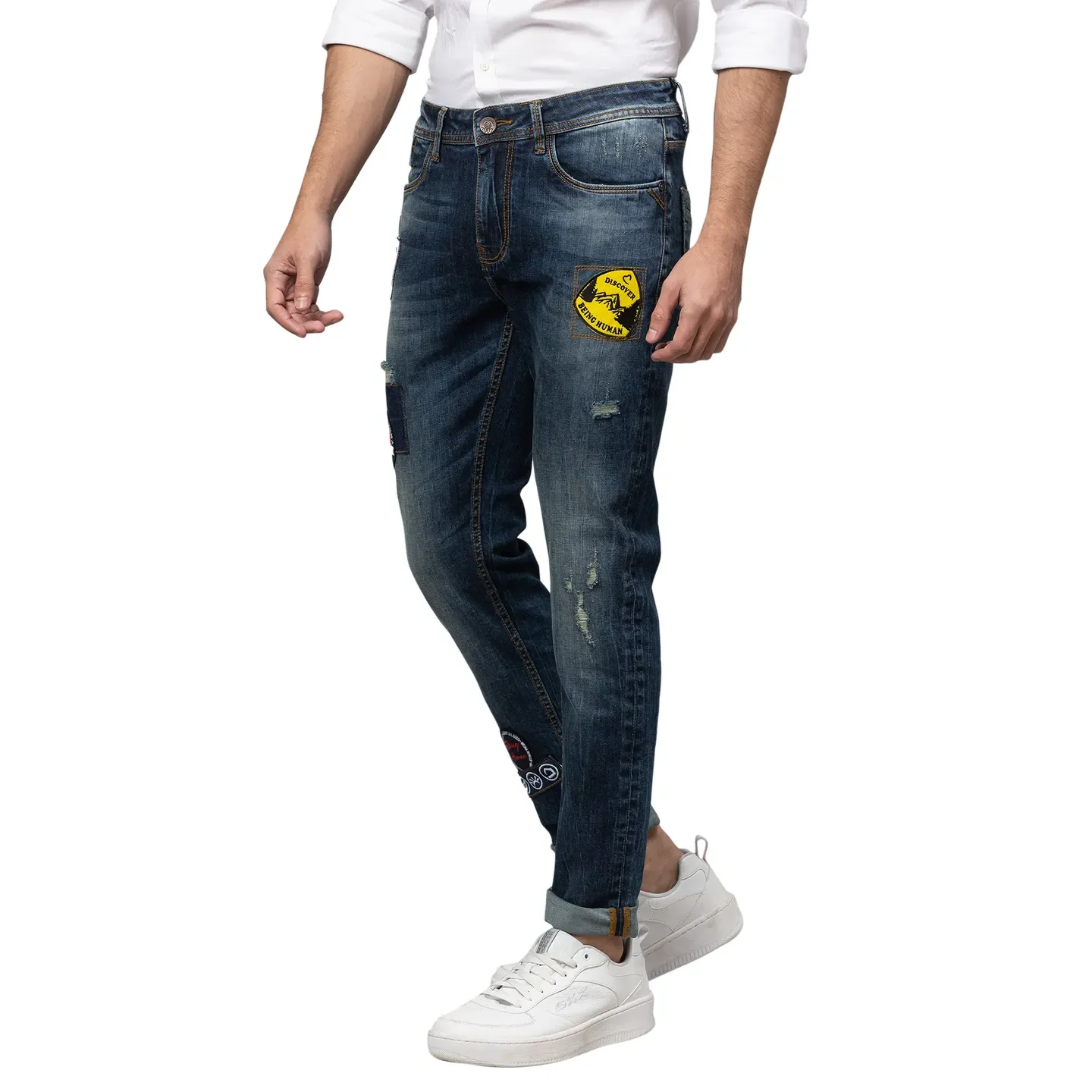 Blue Slim Straight Fit Men's Denims by Being Human Clothing - Image 4