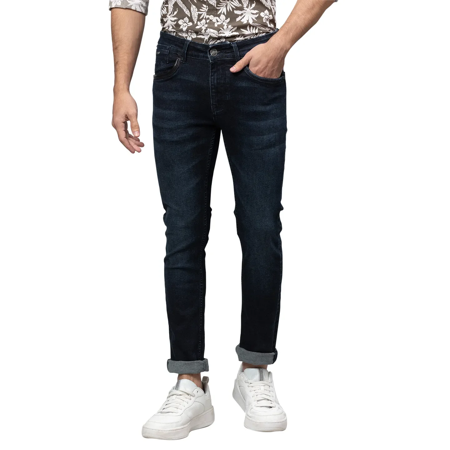 Dark Blue Slim Fit Denims For Men By Being Human Clothing