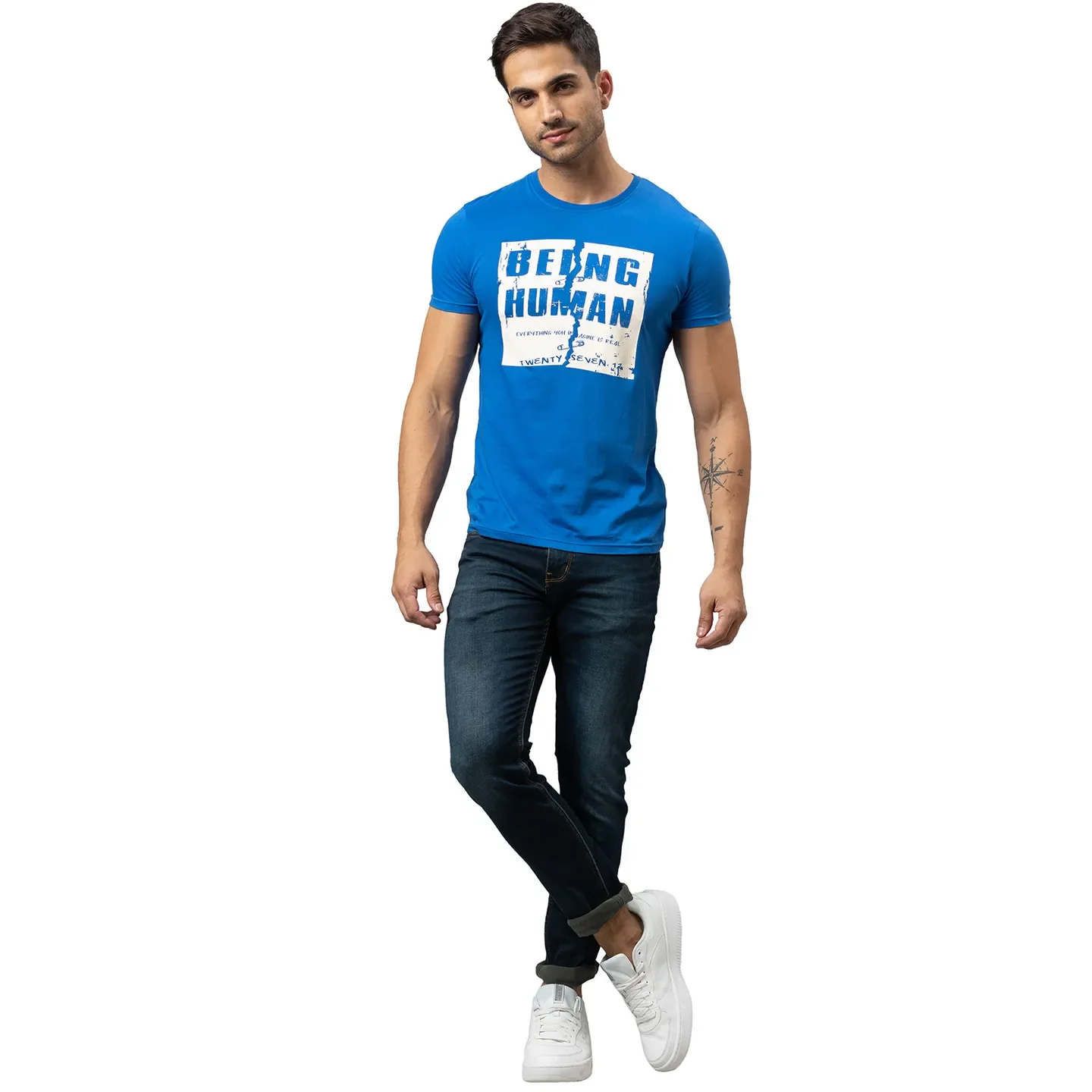 Dark Blue Slim Fit Denims For Men By Being Human Clothing - Image 2