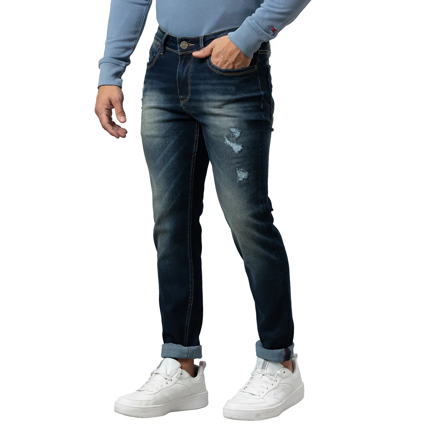 Blue Slim Straight Fit Men's Denims by Being Human Clothing - Image 4