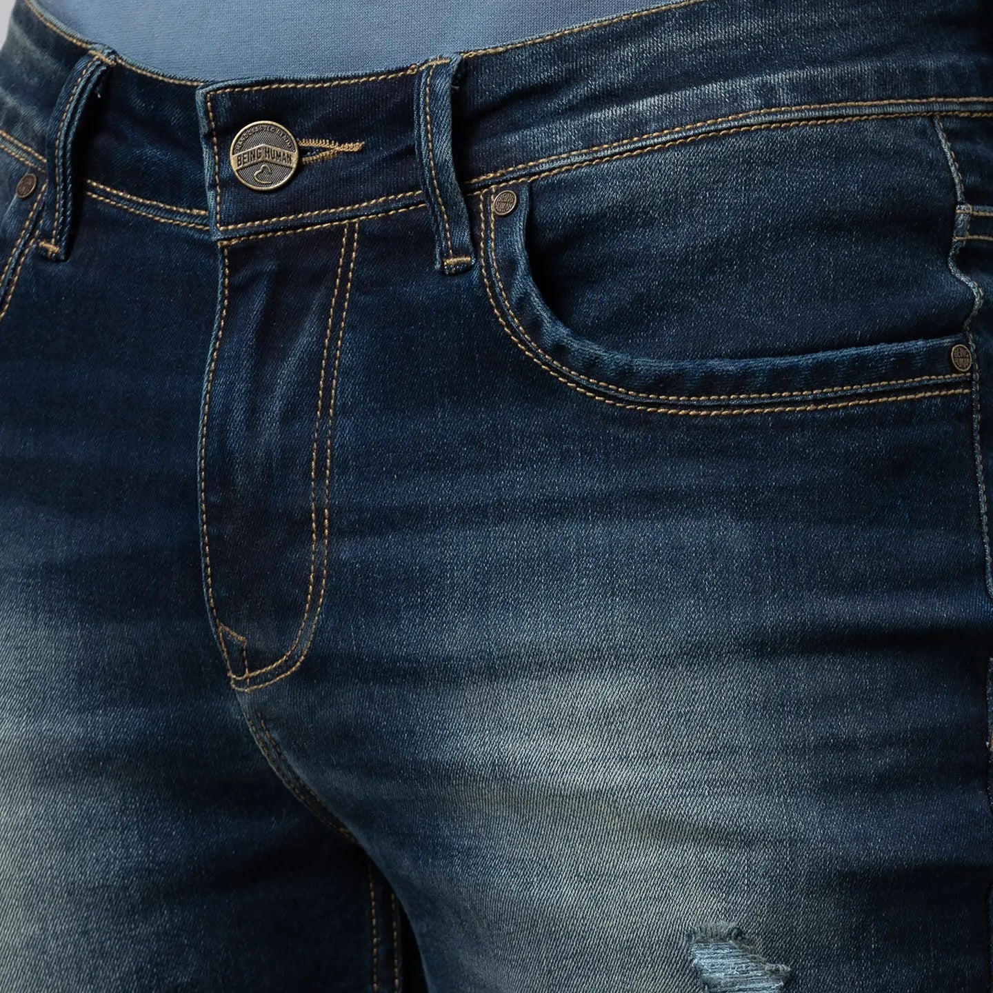 Blue Slim Straight Fit Men's Denims by Being Human Clothing - Image 5