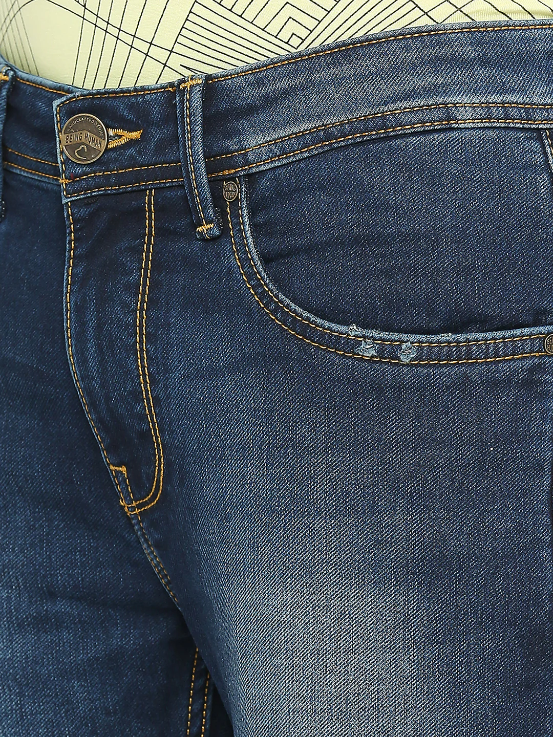 Dark Blue Slim Fit Denims For Men By Being Human Clothing - Image 5