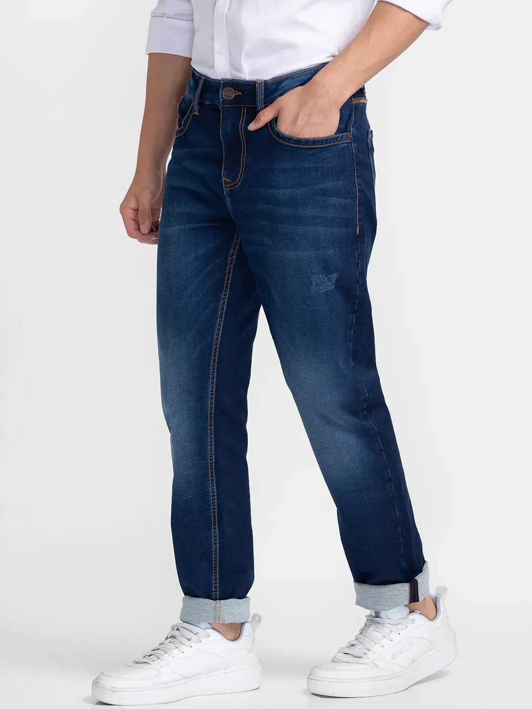 Dark Blue Slim Fit Denims For Men By Being Human Clothing - Image 4