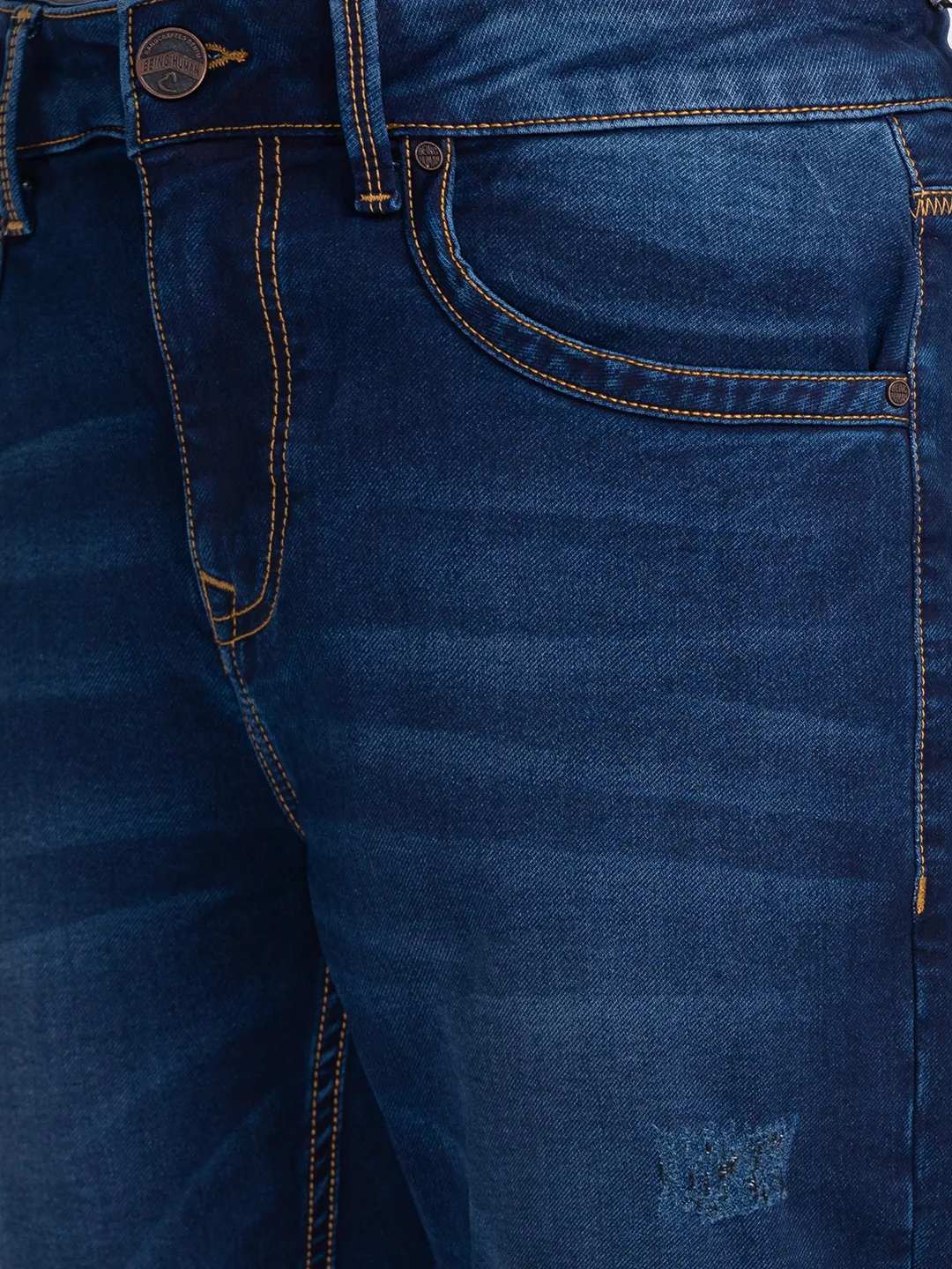Dark Blue Slim Fit Denims For Men By Being Human Clothing - Image 5