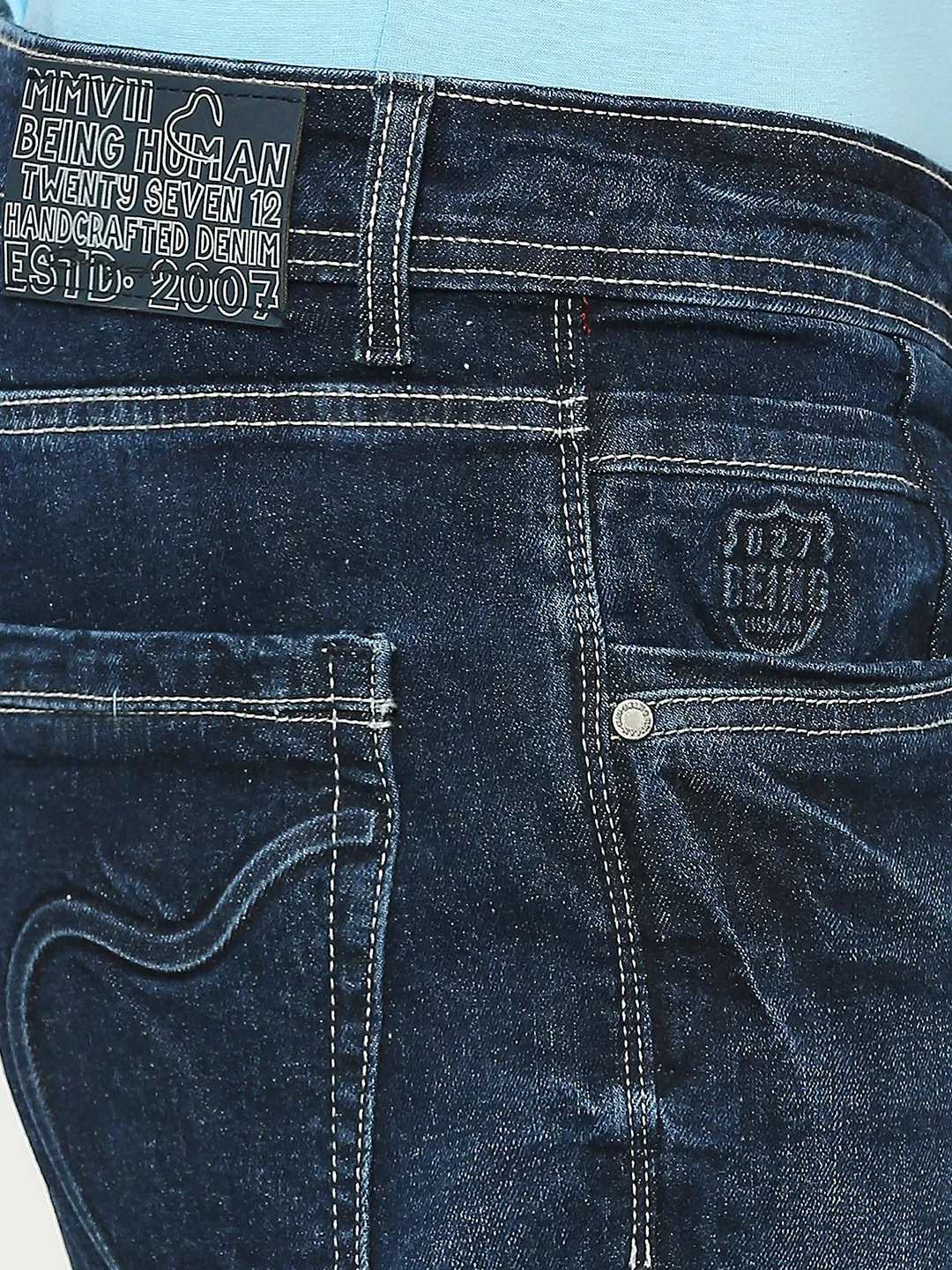Blue Slim Straight Fit Men's Denims by Being Human Clothing - Image 5