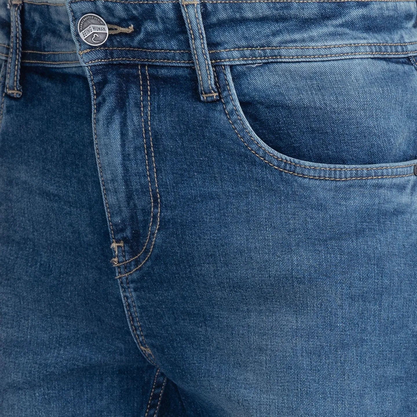 Blue Slim Straight Fit Men's Denims by Being Human Clothing - Image 4