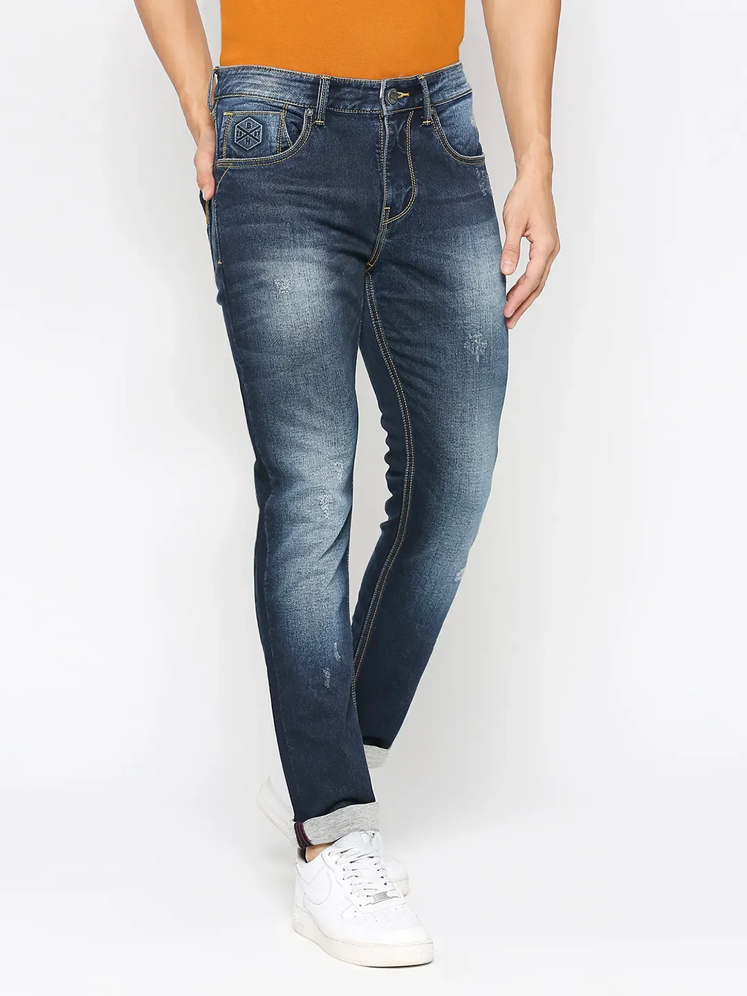 Blue Slim Straight Fit Men's Denims by Being Human Clothing - Image 3