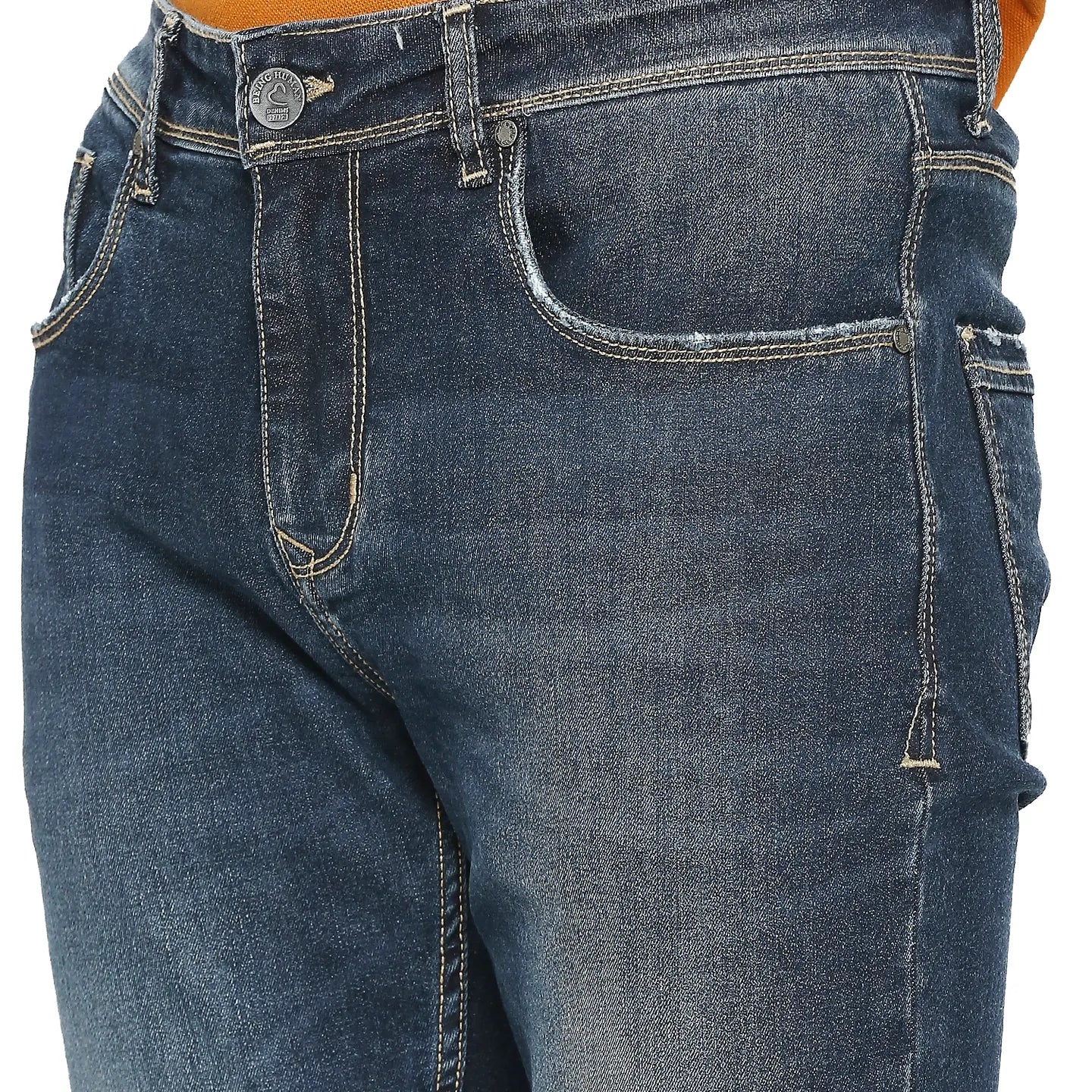 Blue Slim Straight Fit Men's Denims by Being Human Clothing - Image 5
