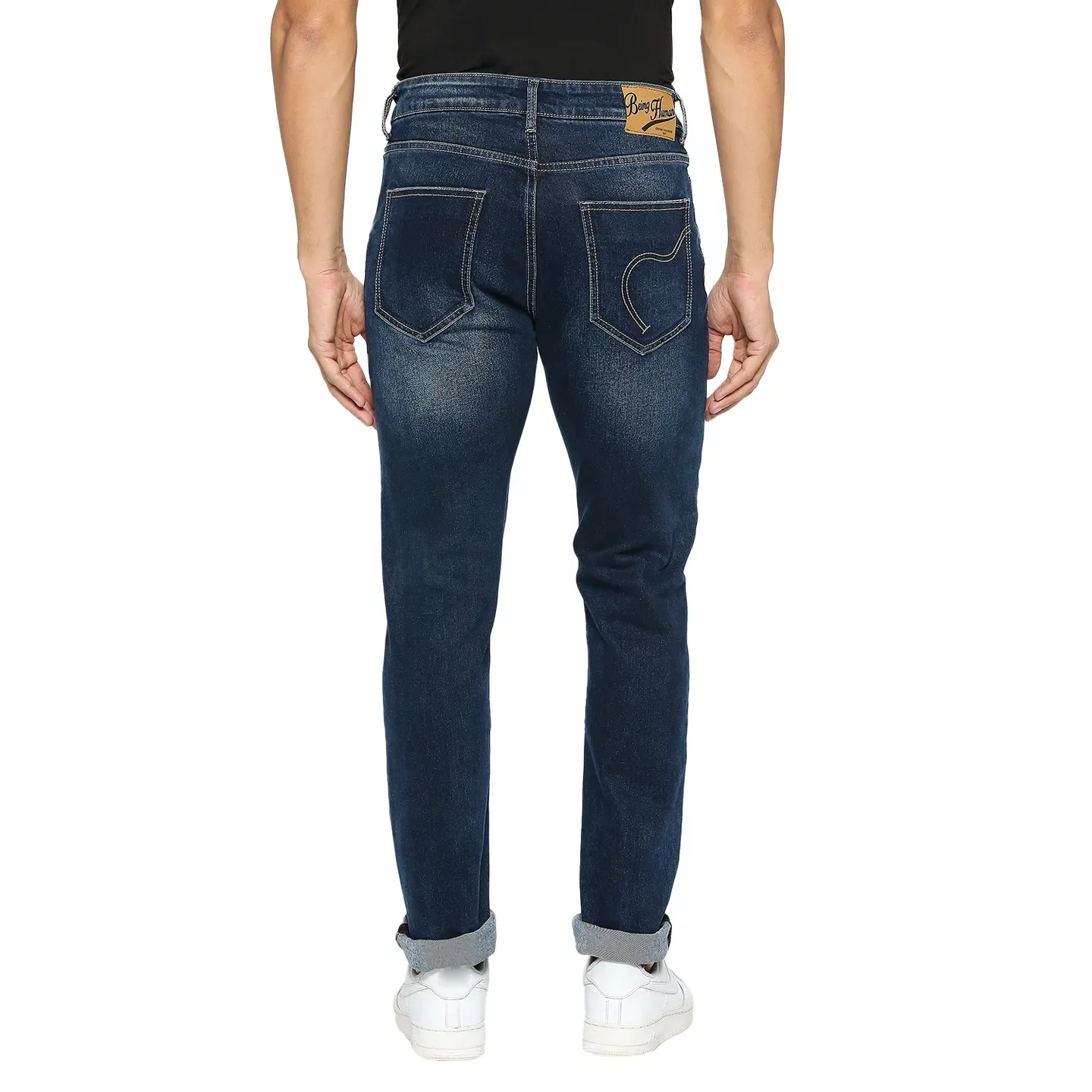 Blue Slim Straight Fit Men's Denims by Being Human Clothing - Image 4