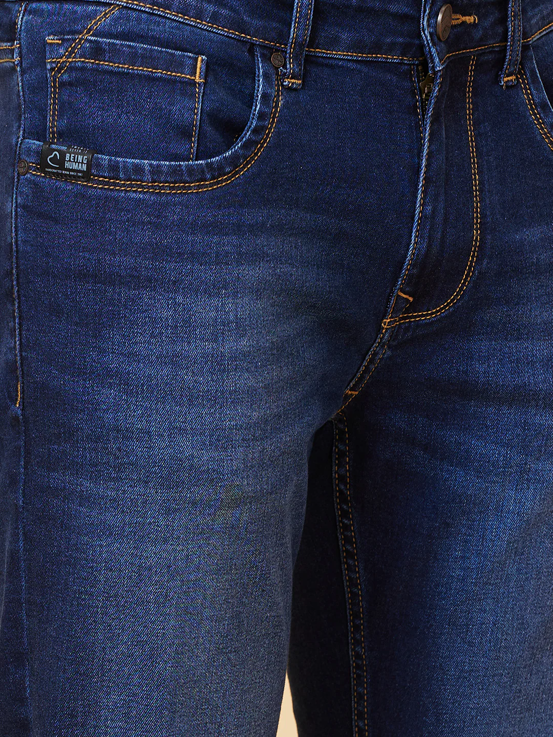 Dark Blue Slim Fit Denims For Men By Being Human Clothing - Image 5