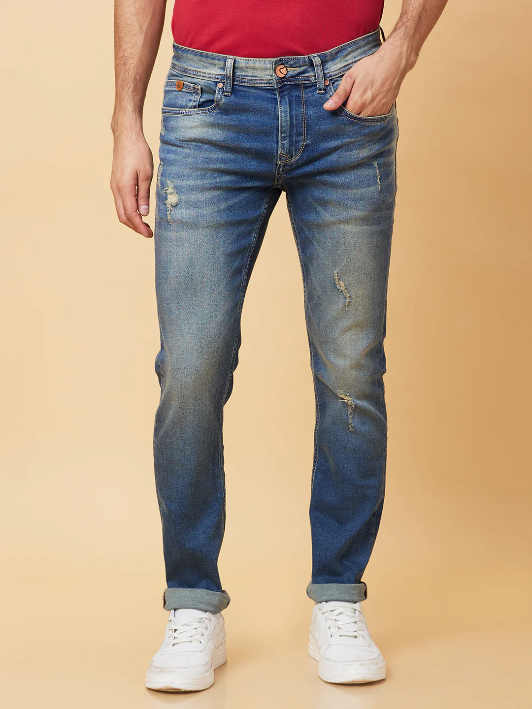 Dark Blue Slim Fit Denims For Men By Being Human Clothing
