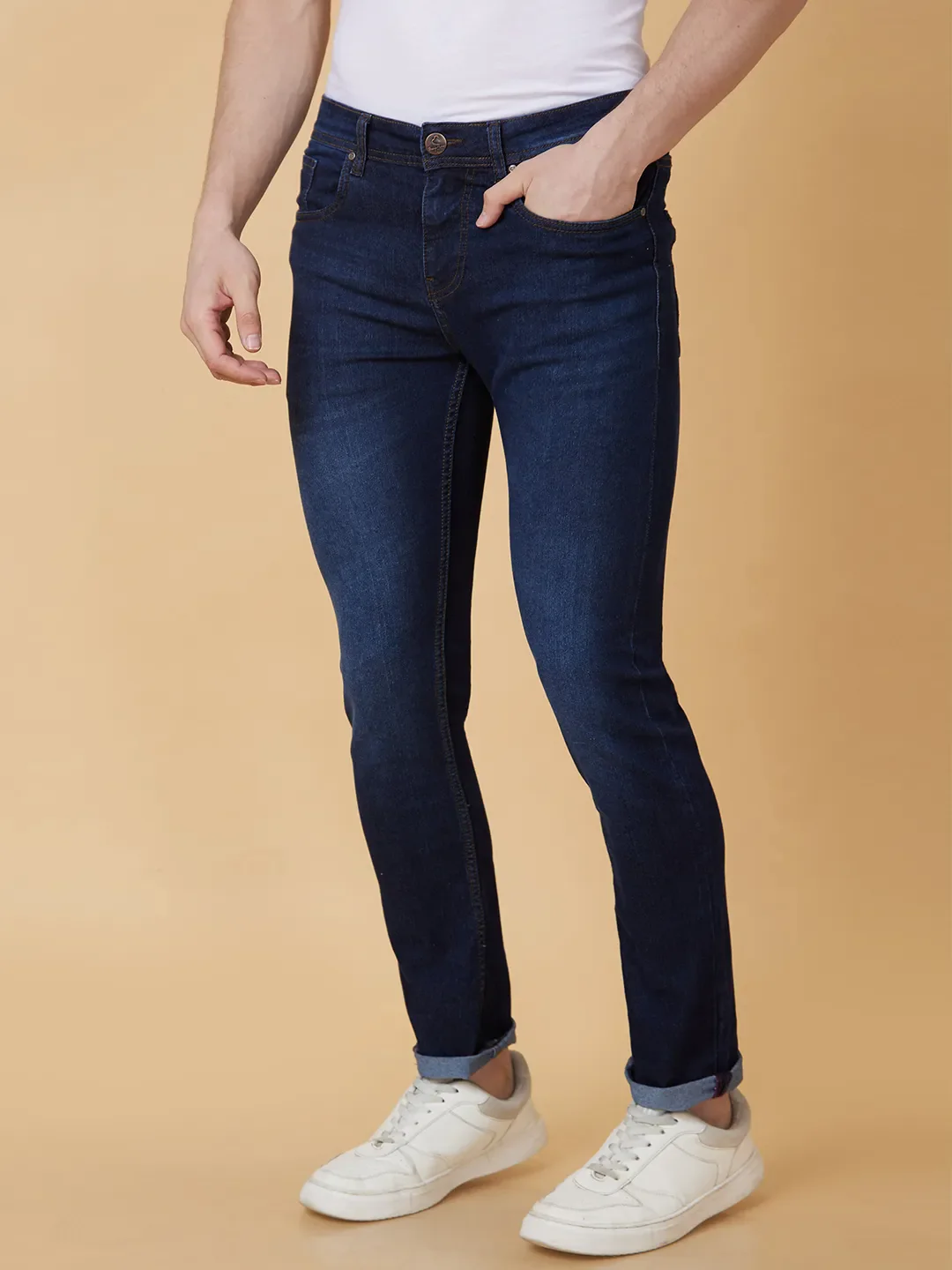Blue Slim Straight Fit Men's Denims by Being Human Clothing - Image 3