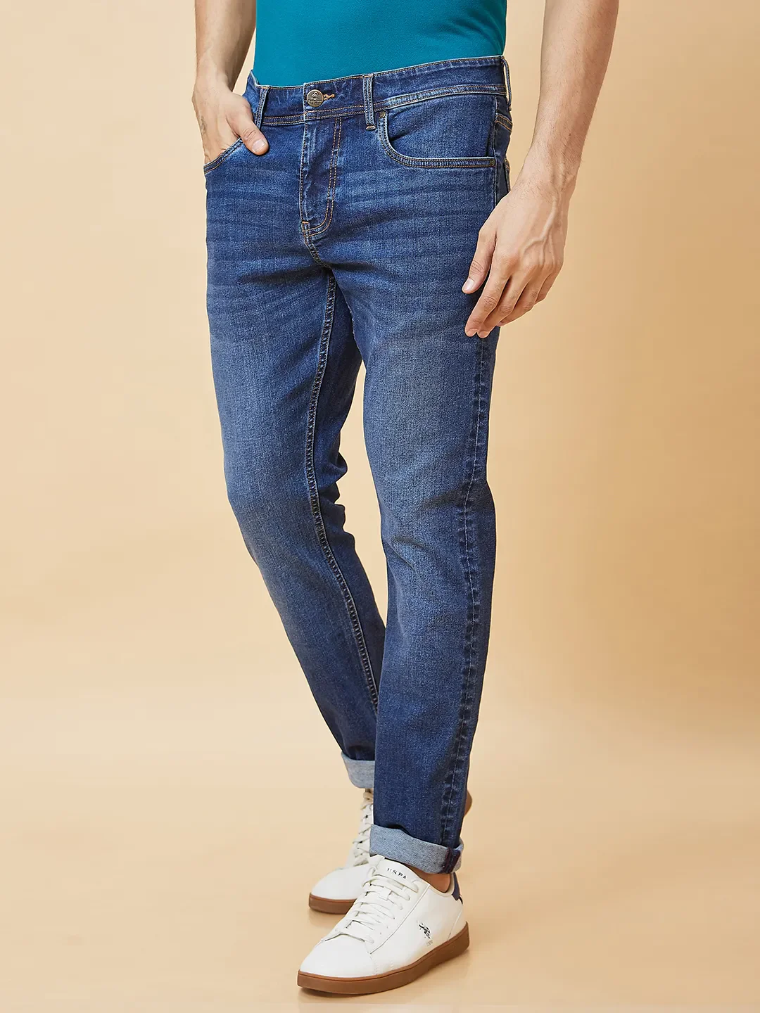 Blue Slim Straight Fit Men's Denims by Being Human Clothing - Image 3
