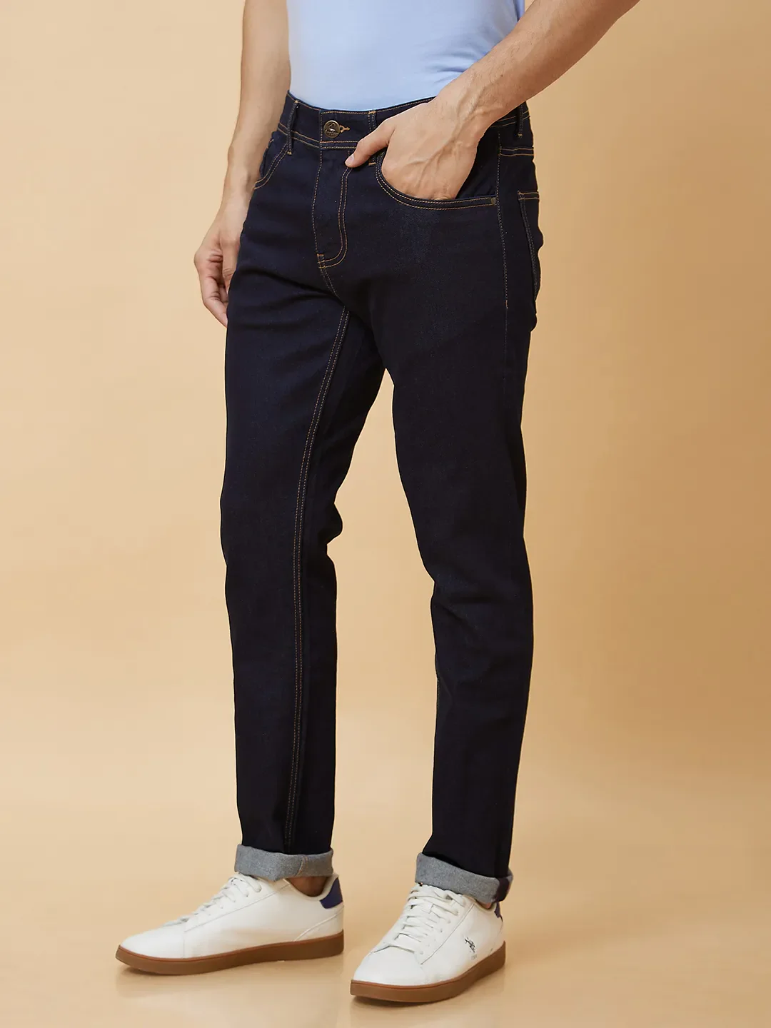Blue Slim Straight Fit Men's Denims by Being Human Clothing - Image 3