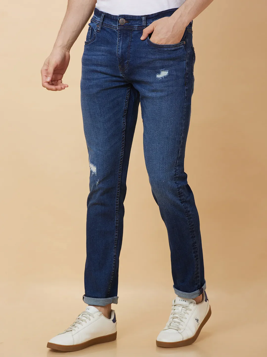 Blue Slim Straight Fit Men's Denims by Being Human Clothing - Image 4