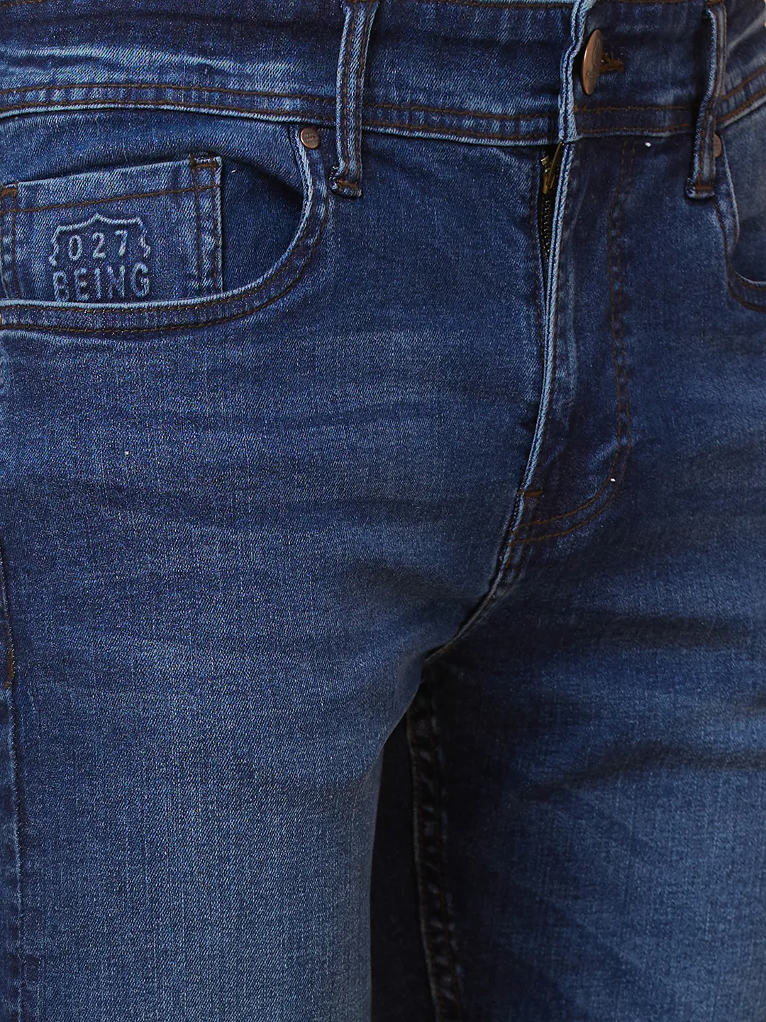 Blue Slim Straight Fit Men's Denims by Being Human Clothing - Image 5