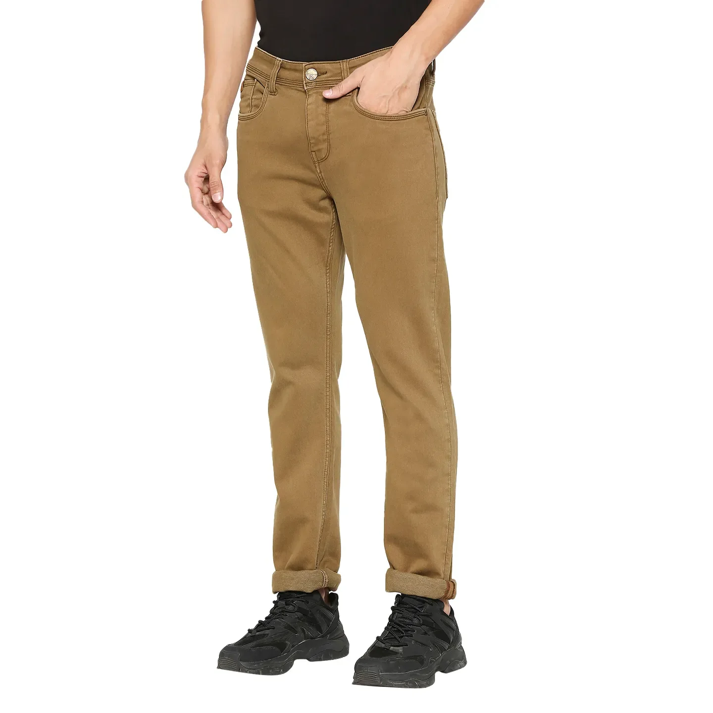 Khaki Slim Fit Denims For Men By Being Human Clothing - Image 2