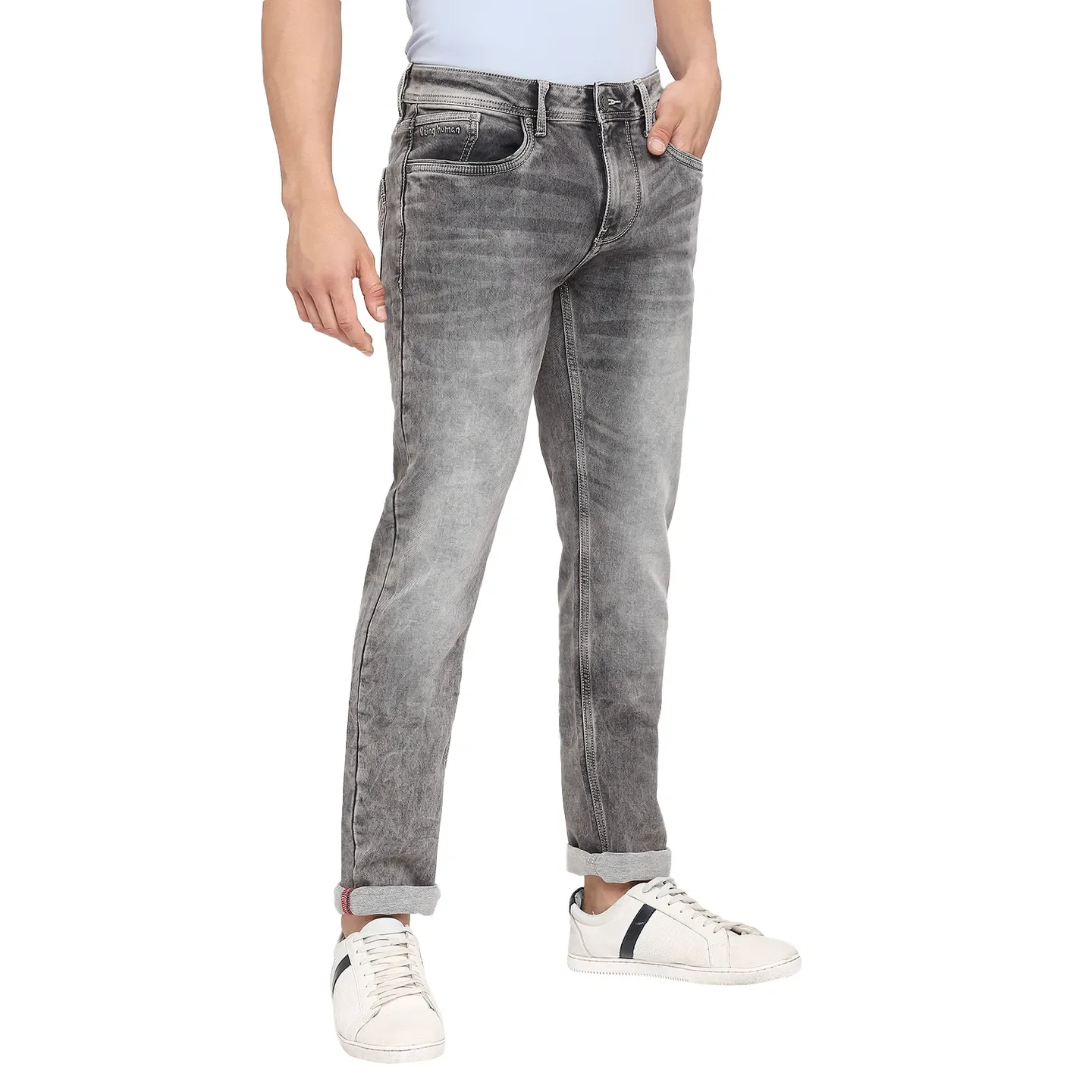 Grey Slim Straight Fit Men's Denims by Being Human Clothing - Image 3