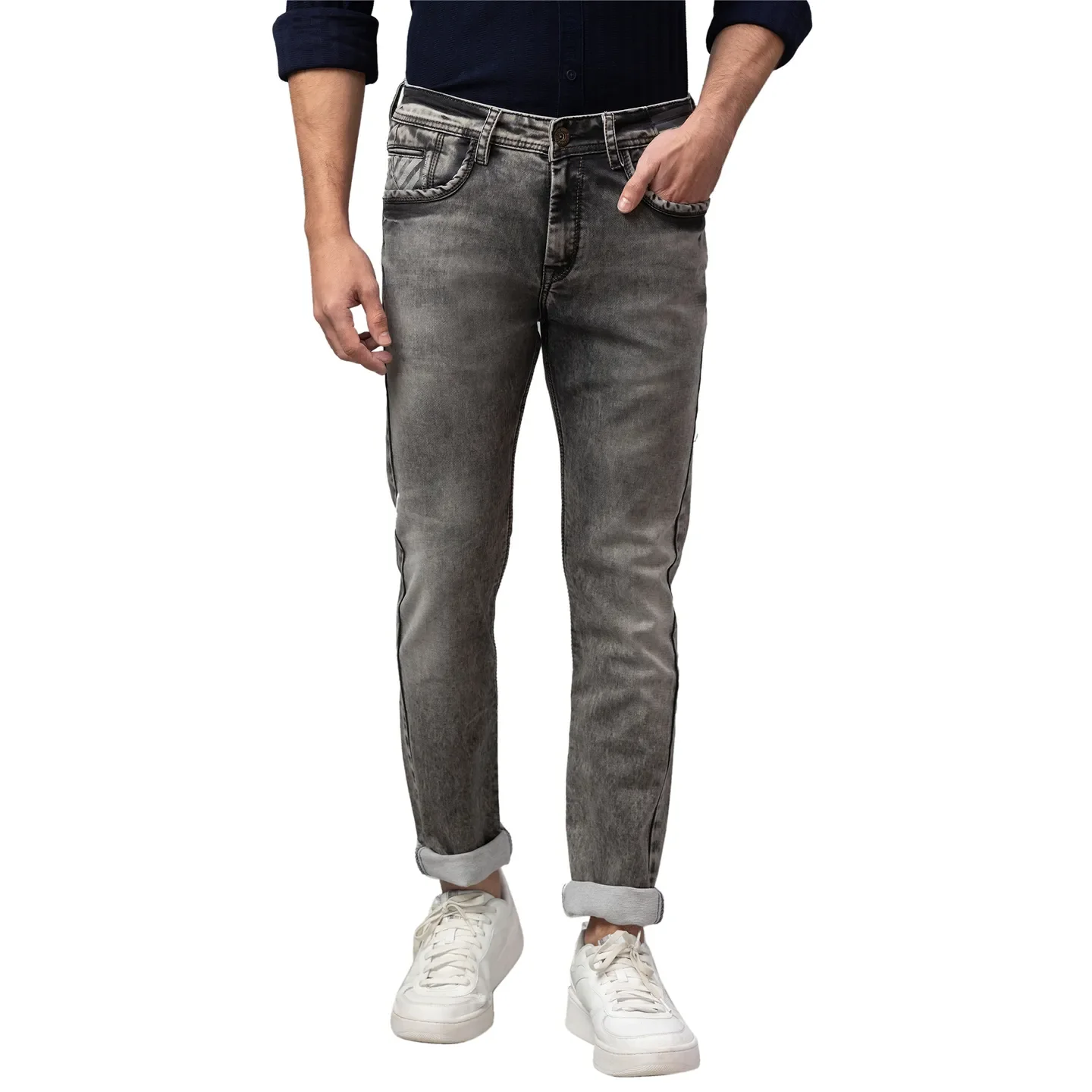Grey Slim Fit Denims For Men By Being Human Clothing