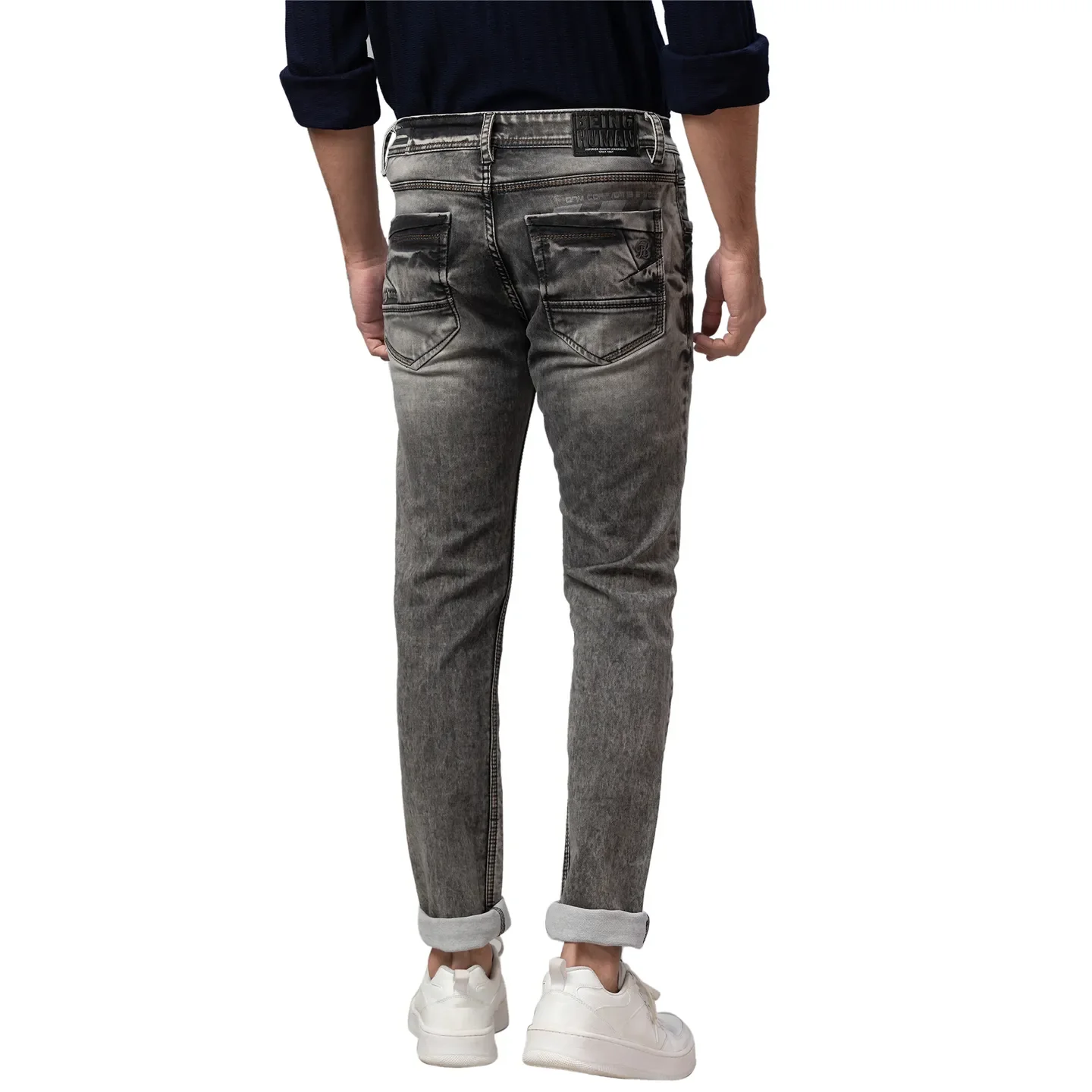 Grey Slim Fit Denims For Men By Being Human Clothing - Image 3