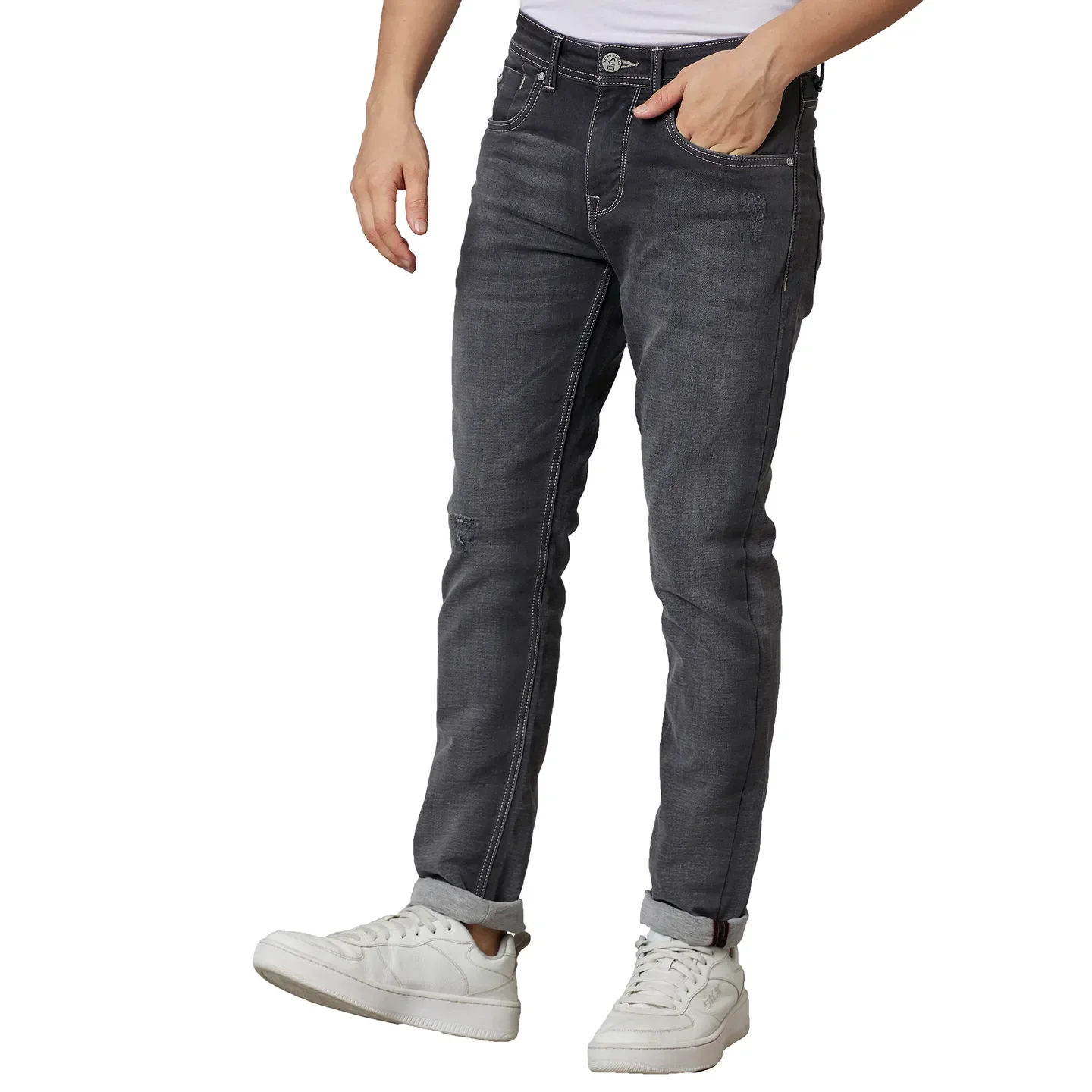 Grey Slim Fit Denims For Men By Being Human Clothing - Image 3