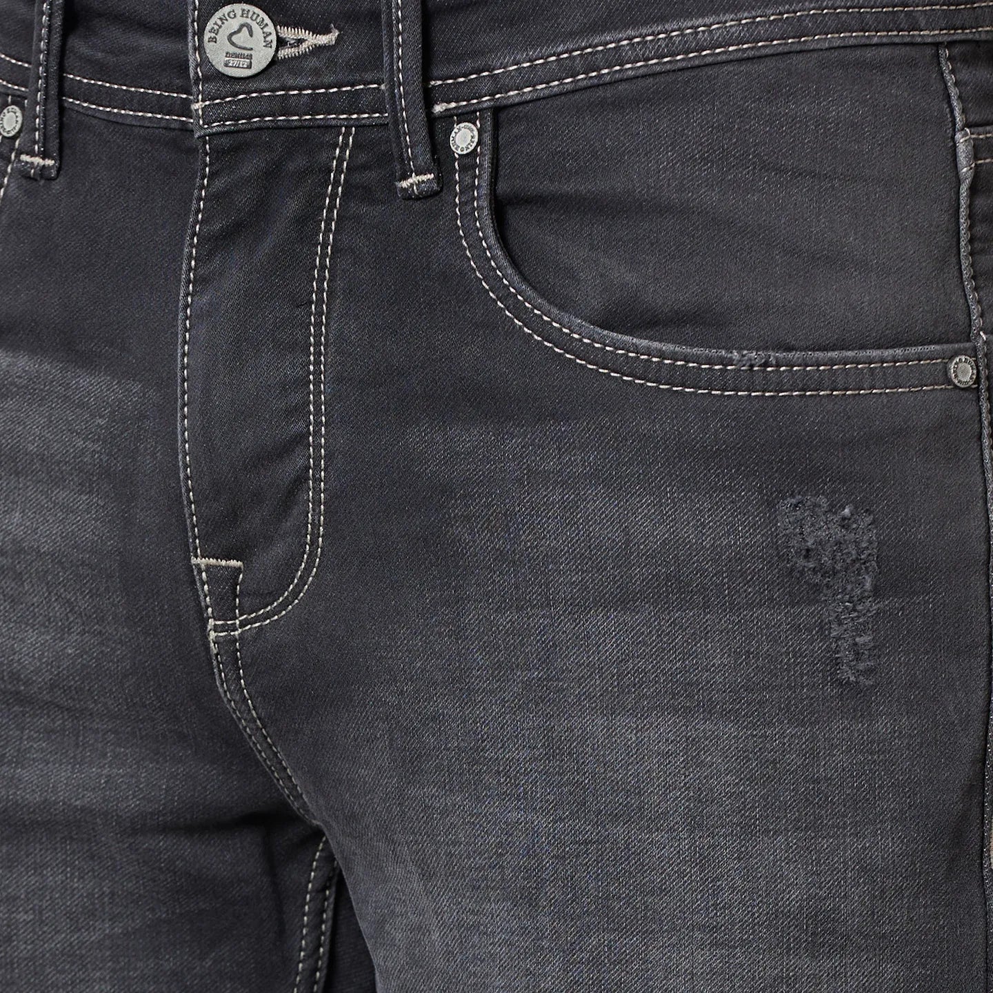 Grey Slim Fit Denims For Men By Being Human Clothing - Image 4
