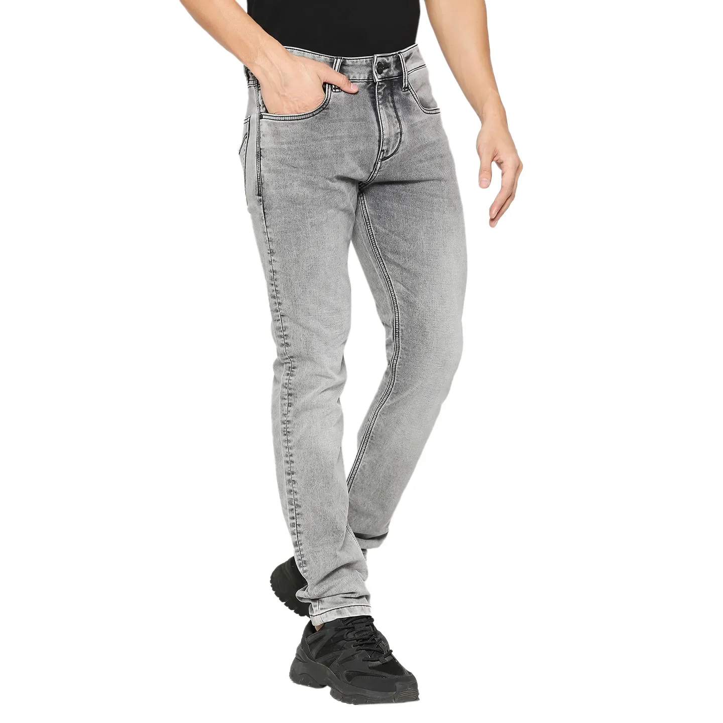 Grey Slim Fit Denims For Men By Being Human Clothing - Image 3