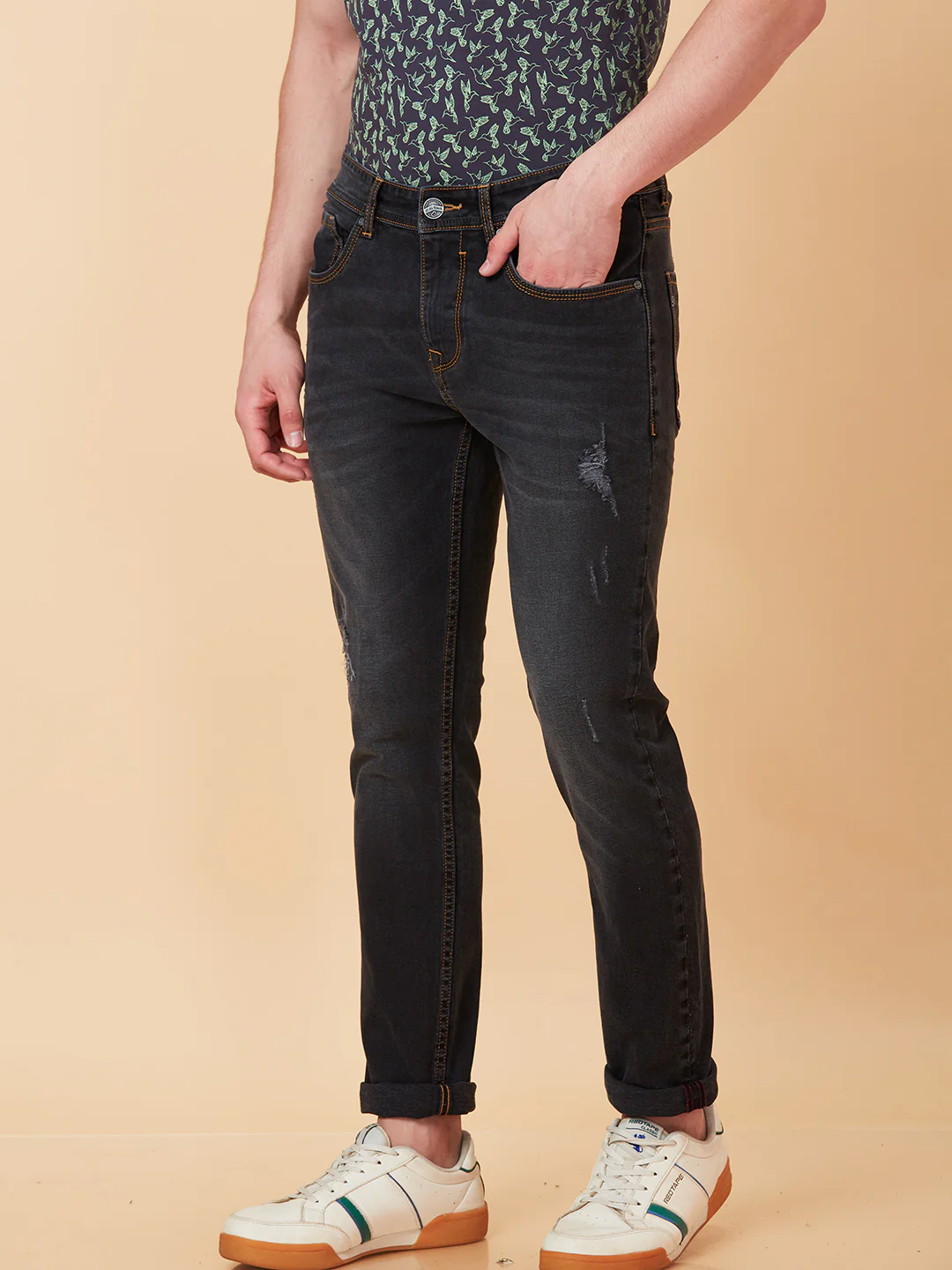 Grey Slim Fit Denims For Men By Being Human Clothing - Image 4