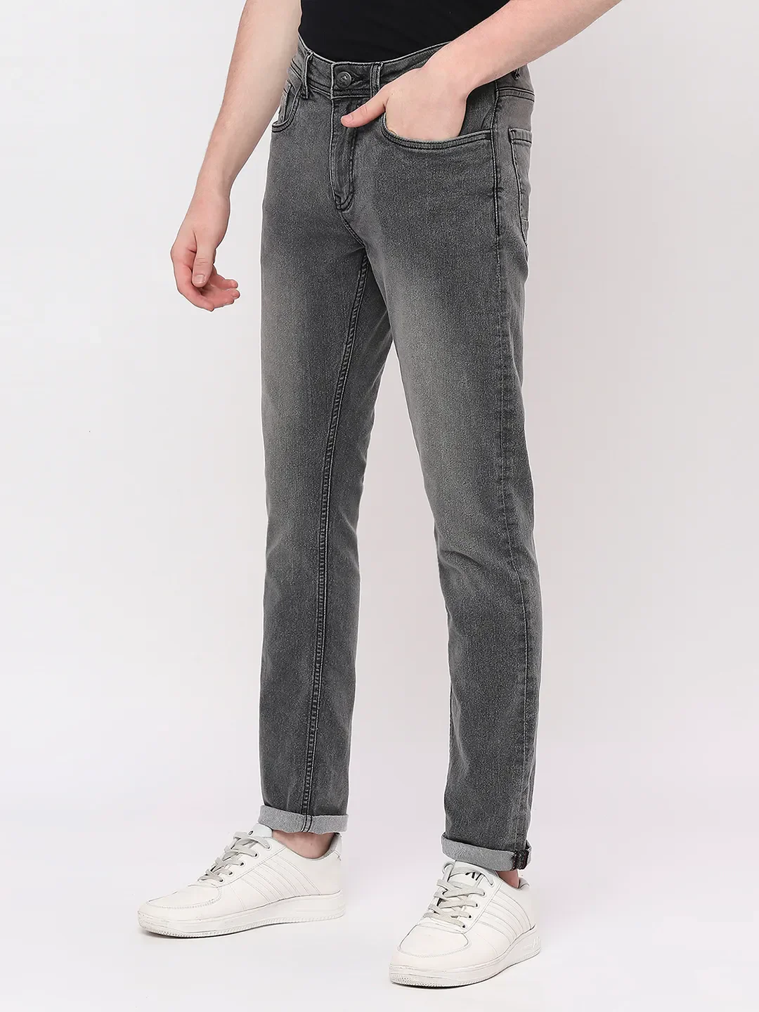 Grey Slim Straight Fit Men's Denims by Being Human Clothing - Image 2