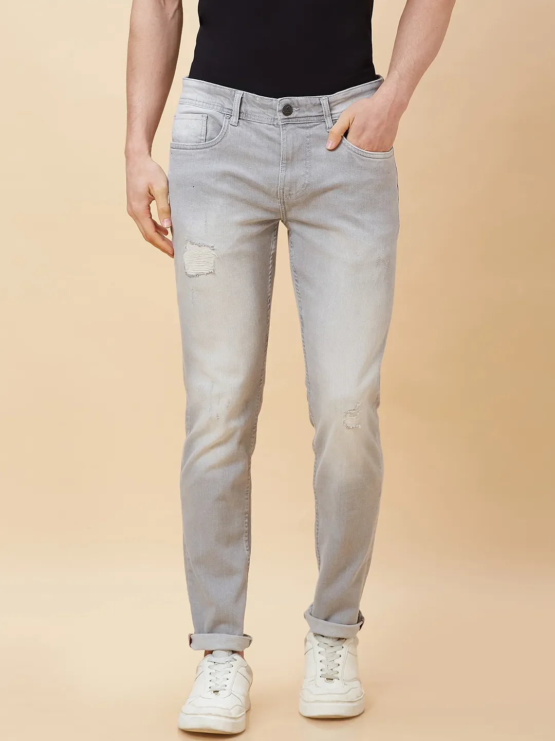 Grey Slim Straight Fit Men's Denims by Being Human Clothing