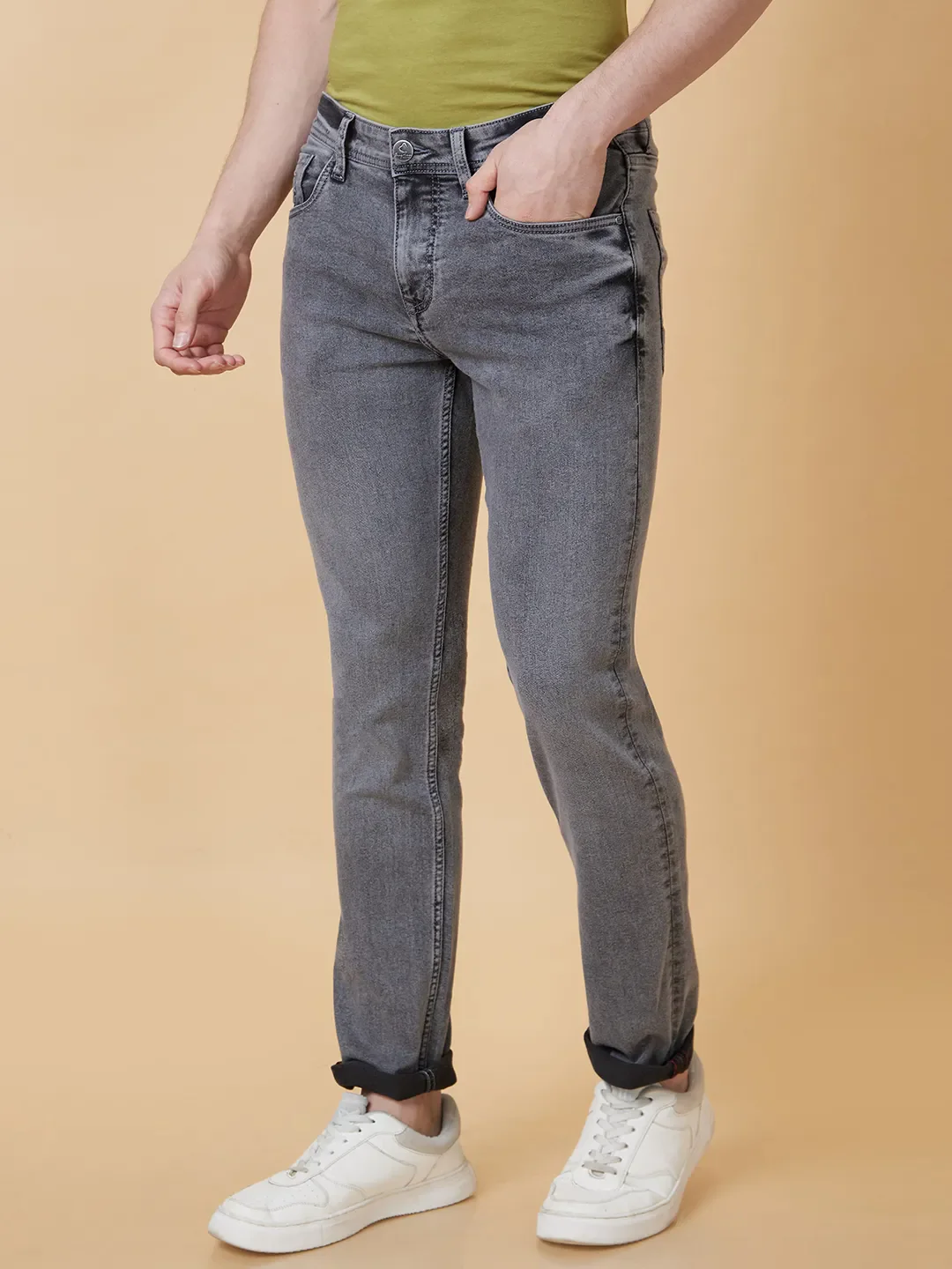 Grey Slim Straight Fit Men's Denims by Being Human Clothing - Image 3