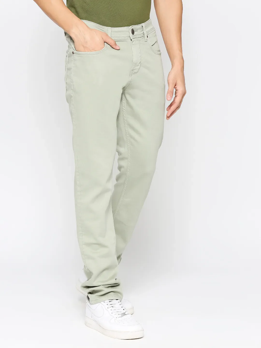 Olive Slim Straight Fit Men's Denims by Being Human Clothing - Image 3