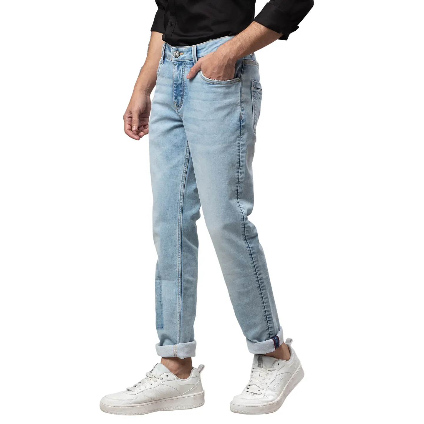 Light Blue Slim Fit Denims For Men By Being Human Clothing - Image 4
