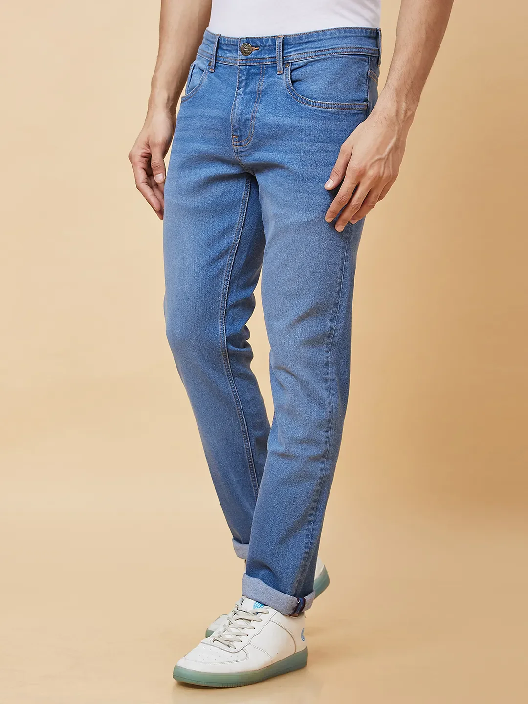 Blue Slim Straight Fit Men's Denims by Being Human Clothing - Image 3