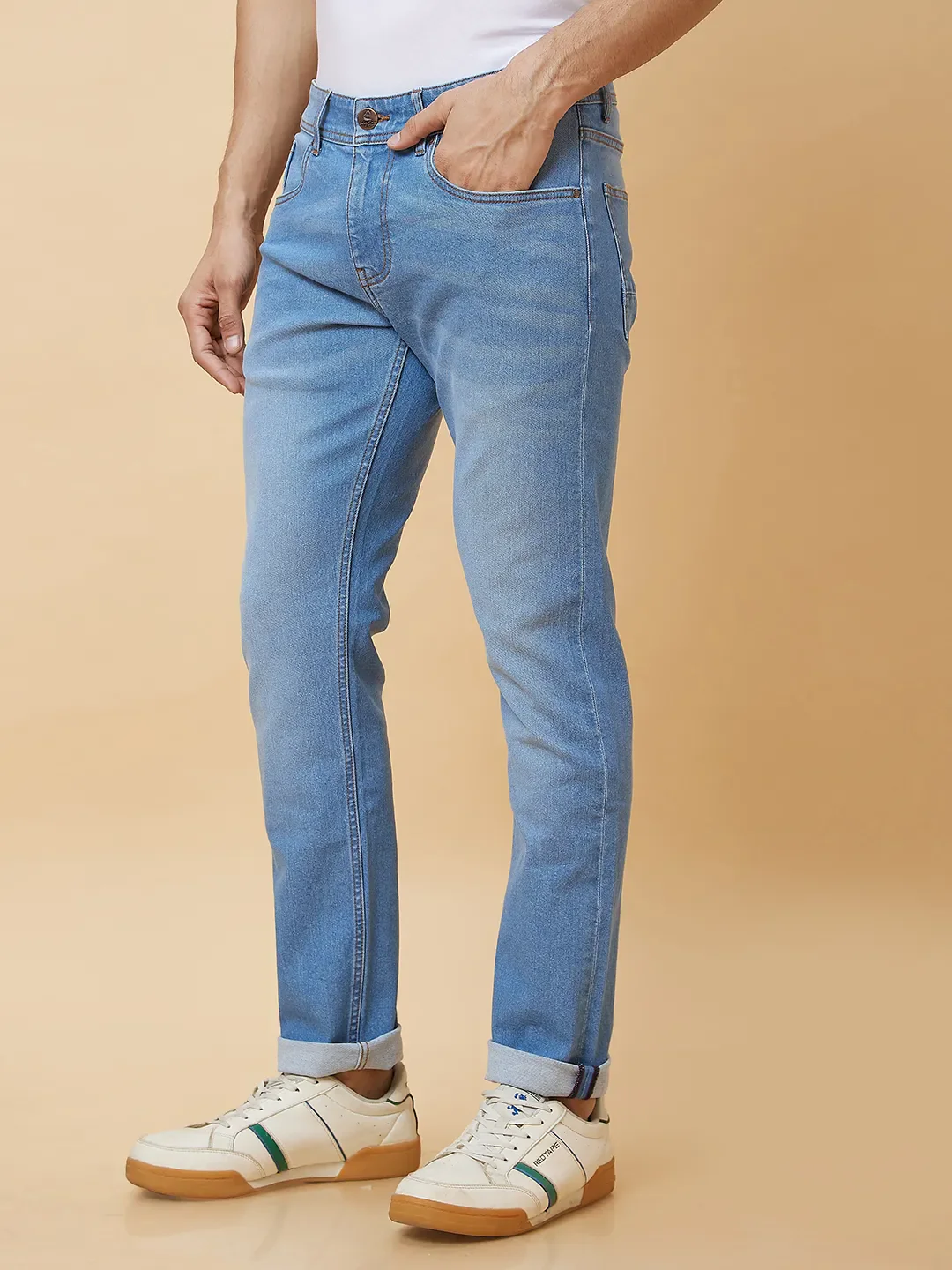 Blue Slim Straight Fit Men's Denims by Being Human Clothing - Image 3