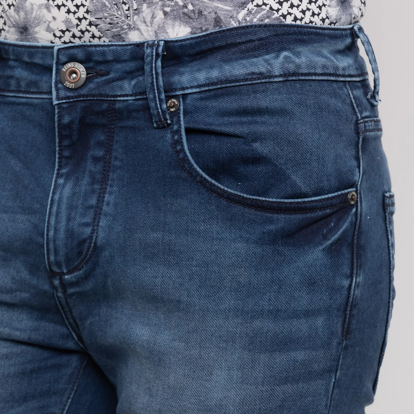 Blue Slim Straight Fit Men's Denims by Being Human Clothing - Image 4
