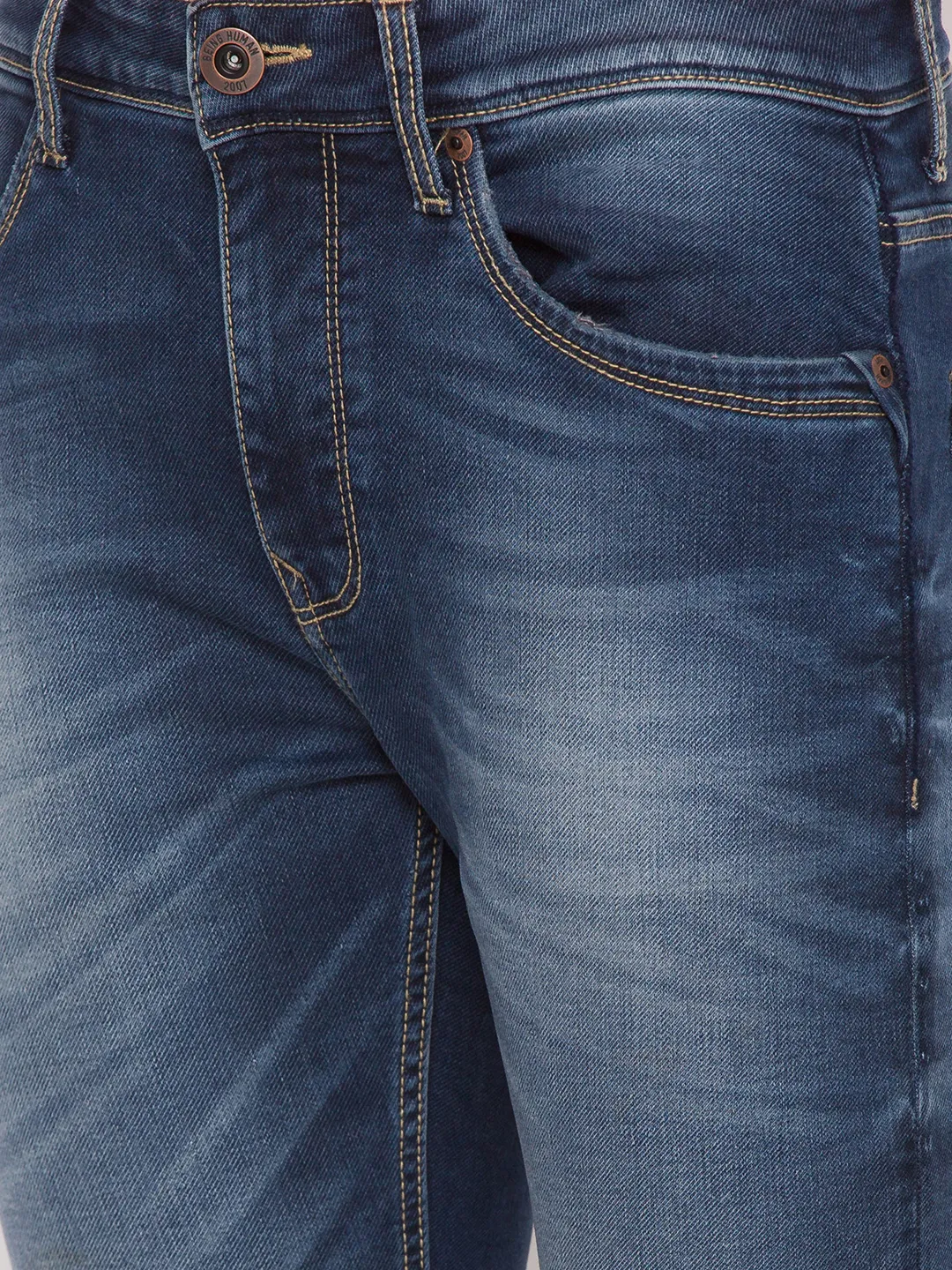 Blue Slim Straight Fit Men's Denims by Being Human Clothing - Image 4