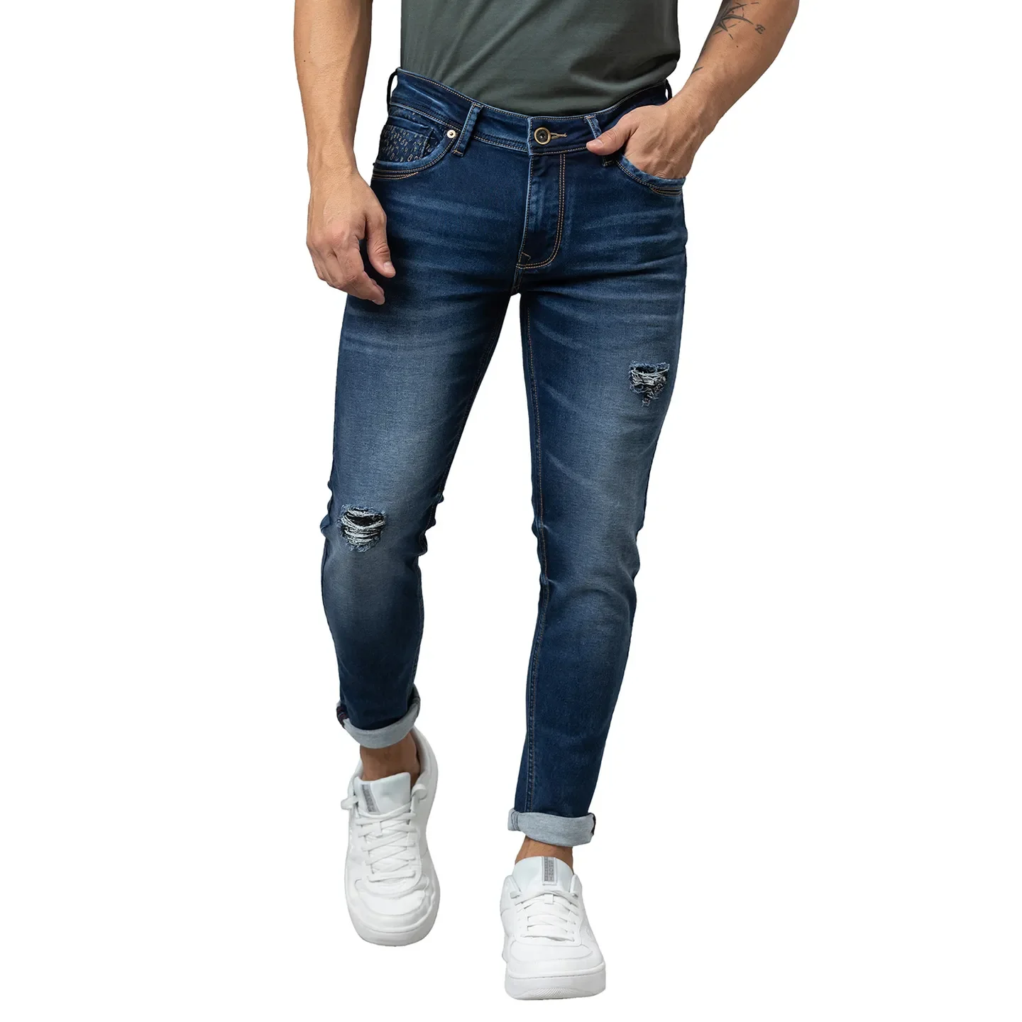 Blue Slim Fit Denims For Men By Being Human Clothing