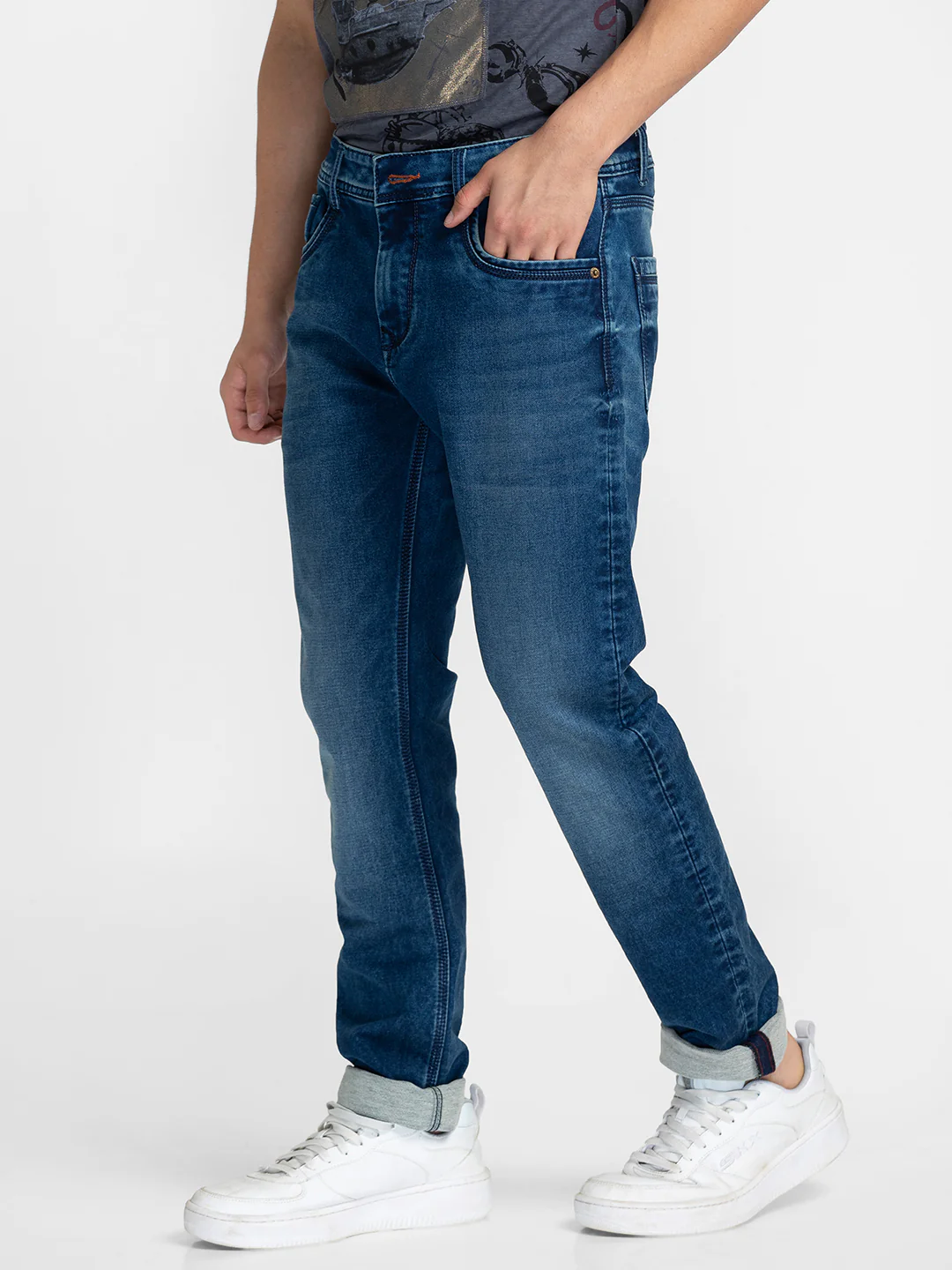 Blue Slim Fit Denims For Men By Being Human Clothing - Image 4