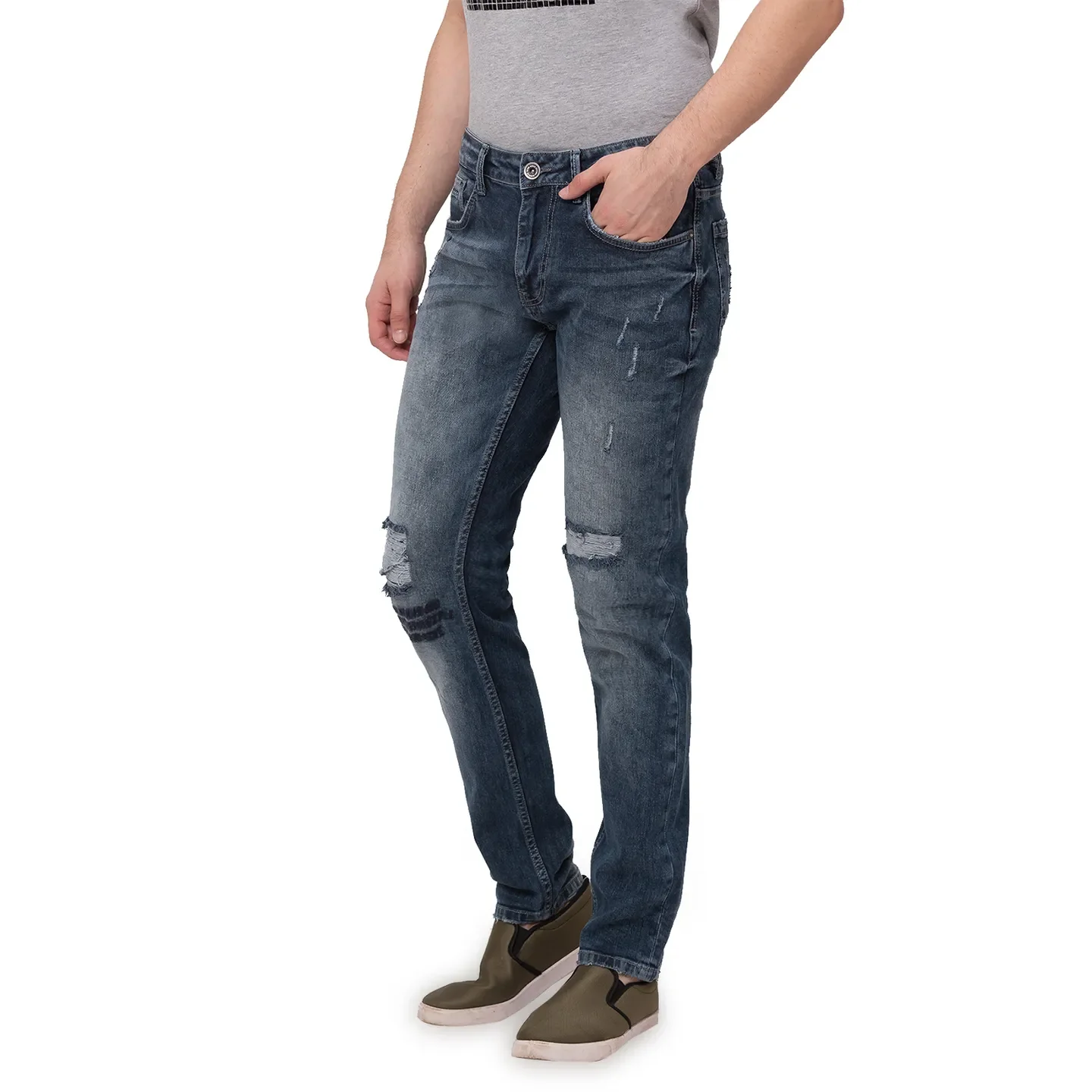 Blue Slim Straight Fit Men's Denims by Being Human Clothing - Image 5