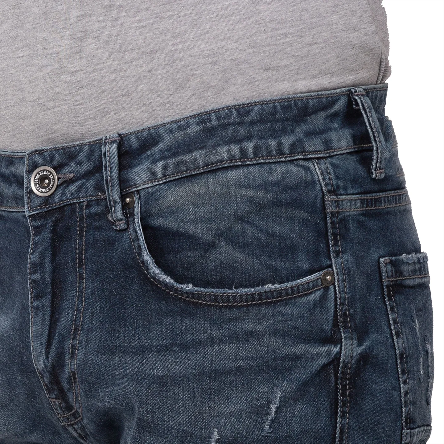 Blue Slim Straight Fit Men's Denims by Being Human Clothing - Image 6