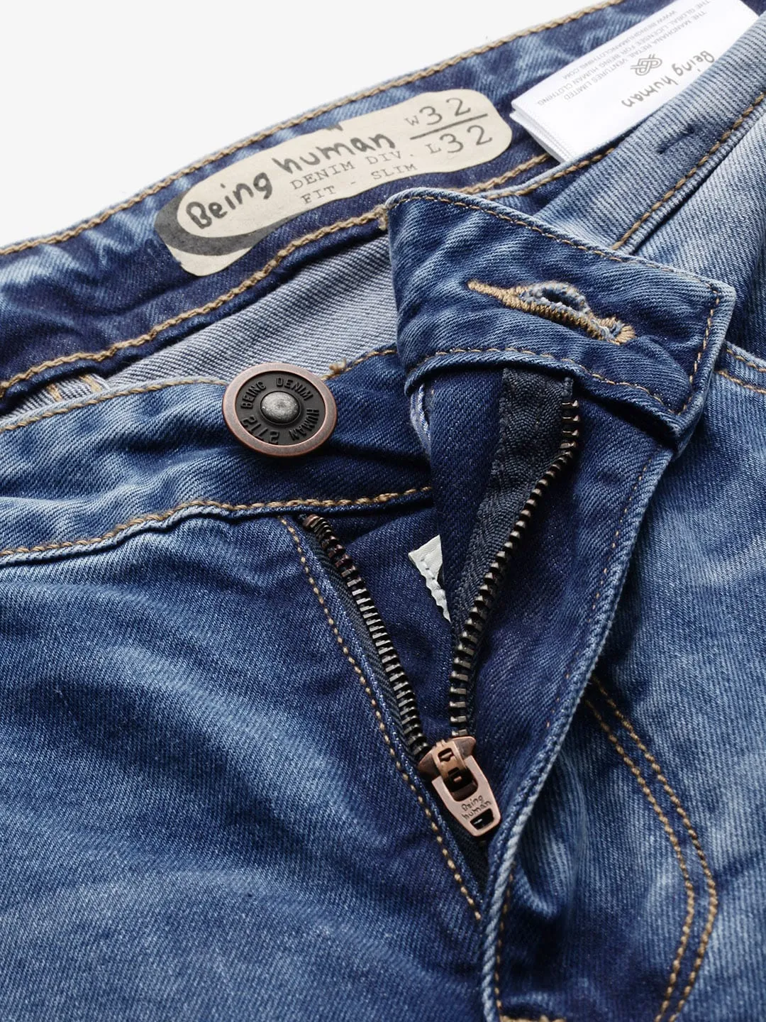 Blue Slim Straight Fit Men's Denims by Being Human Clothing - Image 4