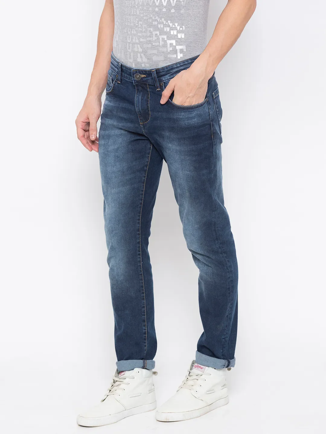 Blue Slim Straight Fit Men's Denims by Being Human Clothing - Image 3
